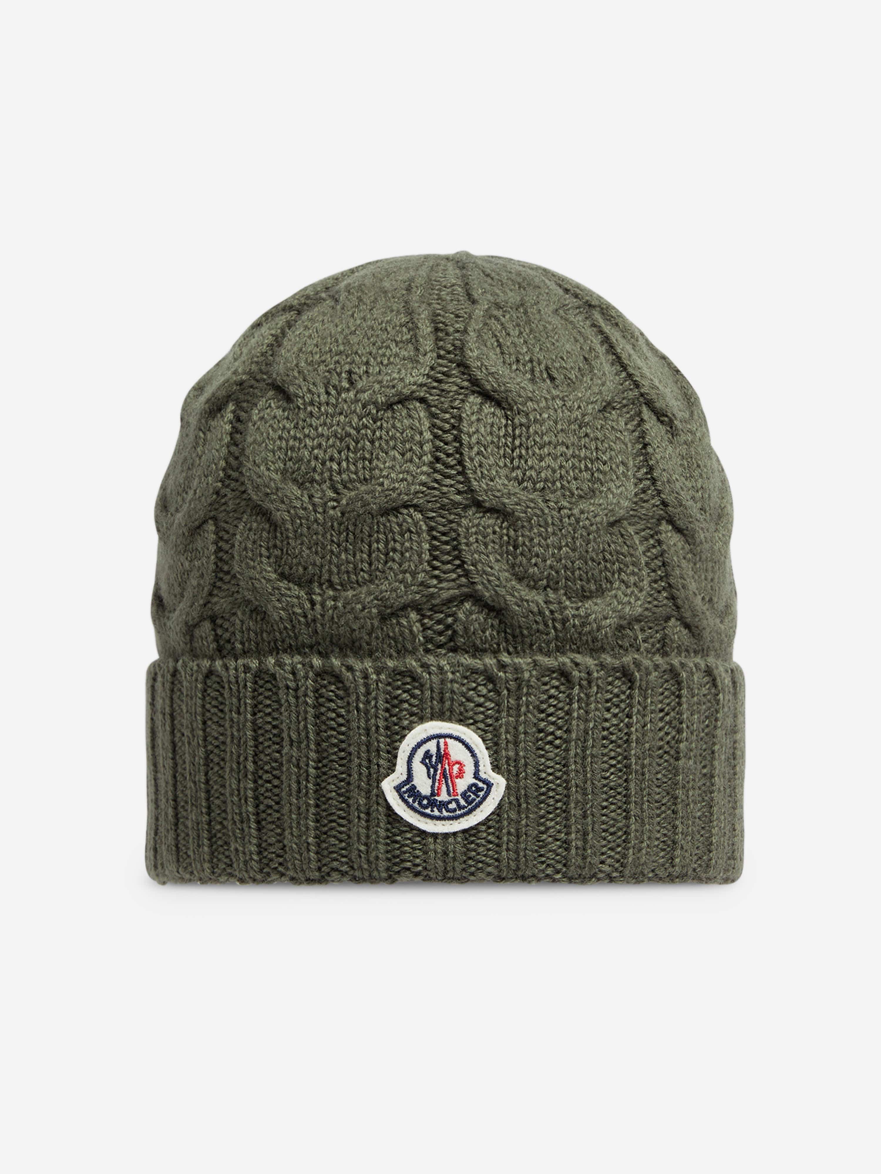 Moncler Enfant Boys Logo Beanie Hat in Green Outlet Store Cheap Online