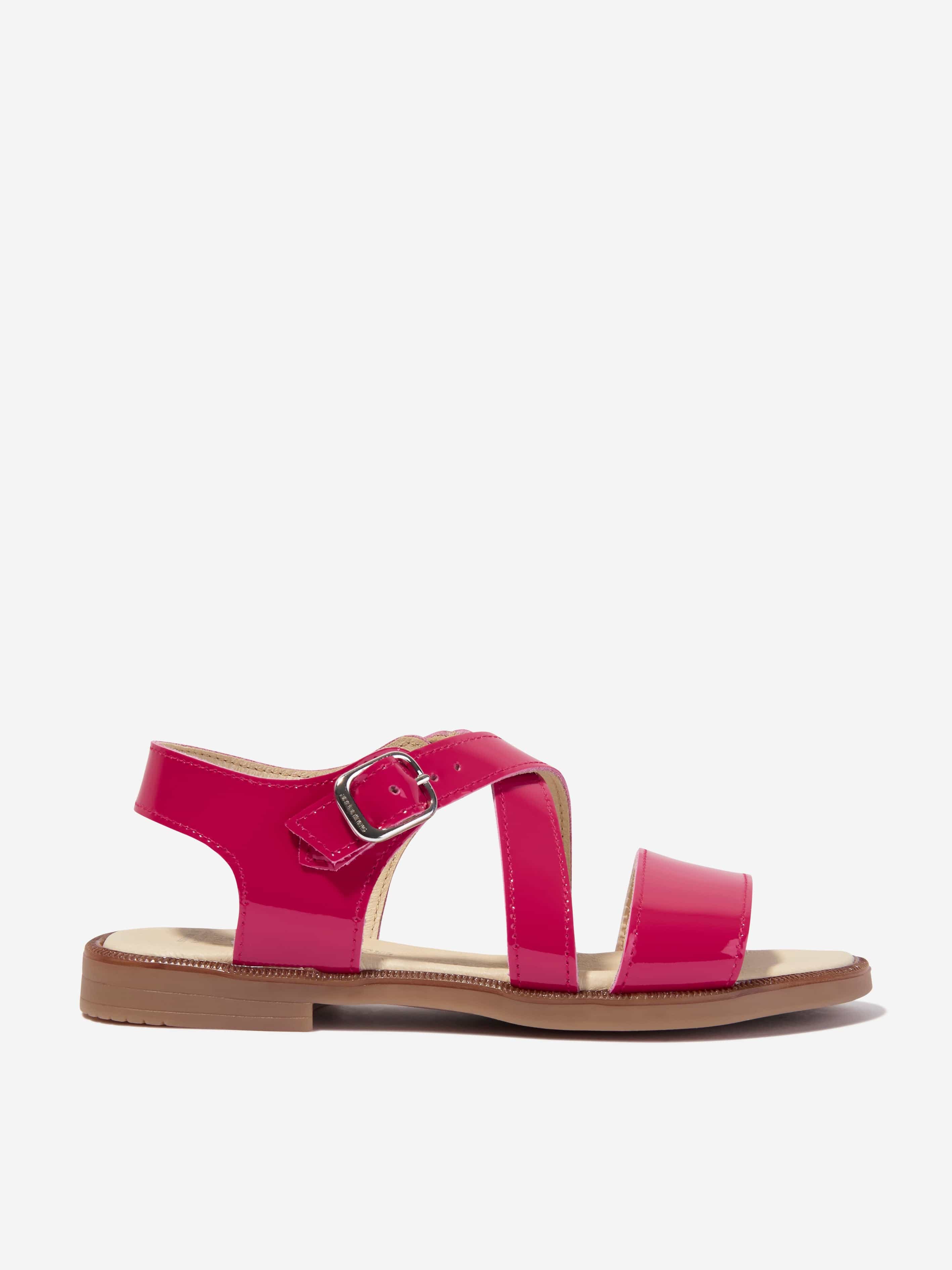 Andanines Girls Patent Leather Cross Over Strap Sandals in Pink Collections For Sale