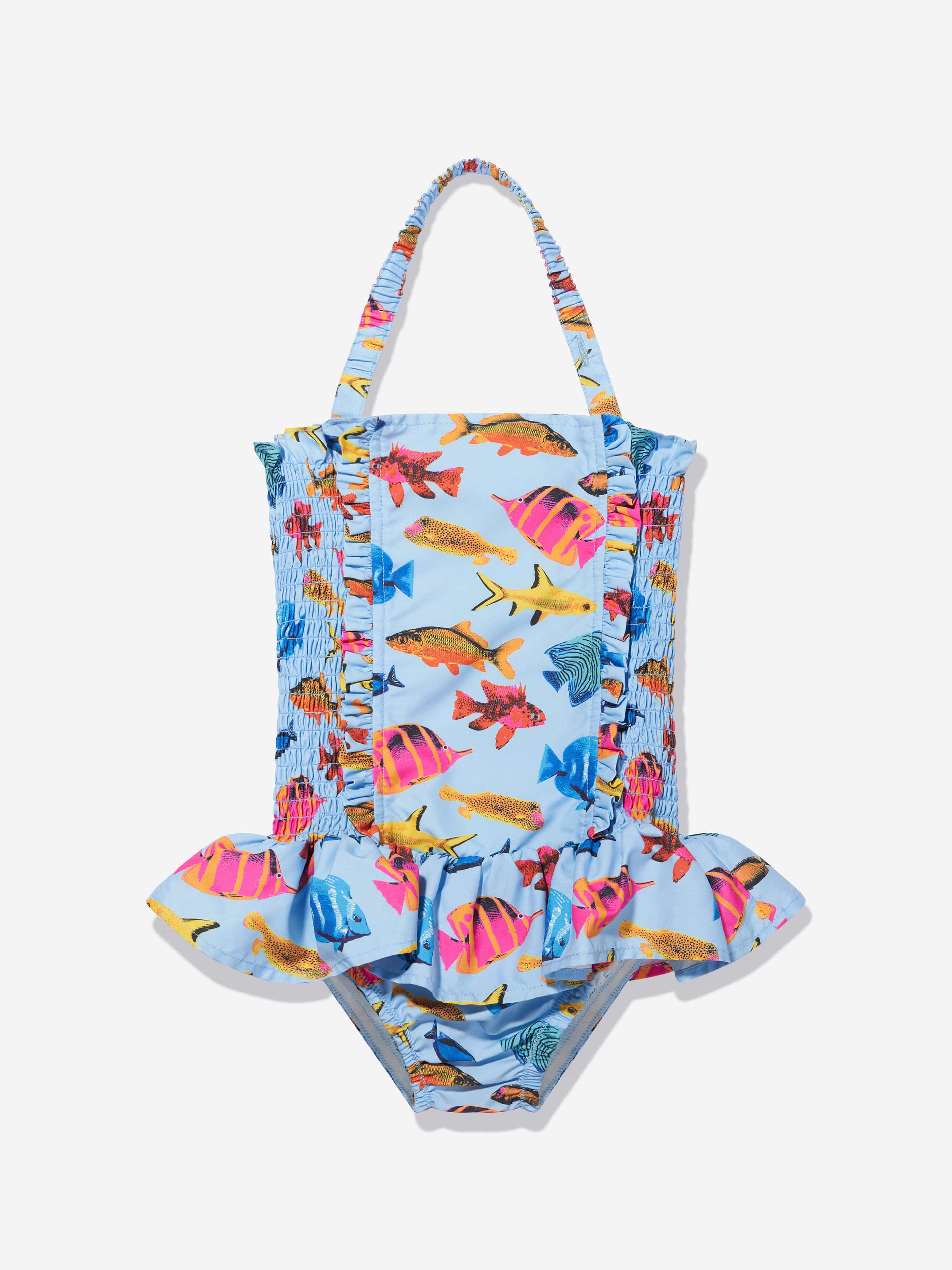 Rachel Riley Girls Tropical Fish Ruched Swimsuit in Multicolour Visit For Sale
