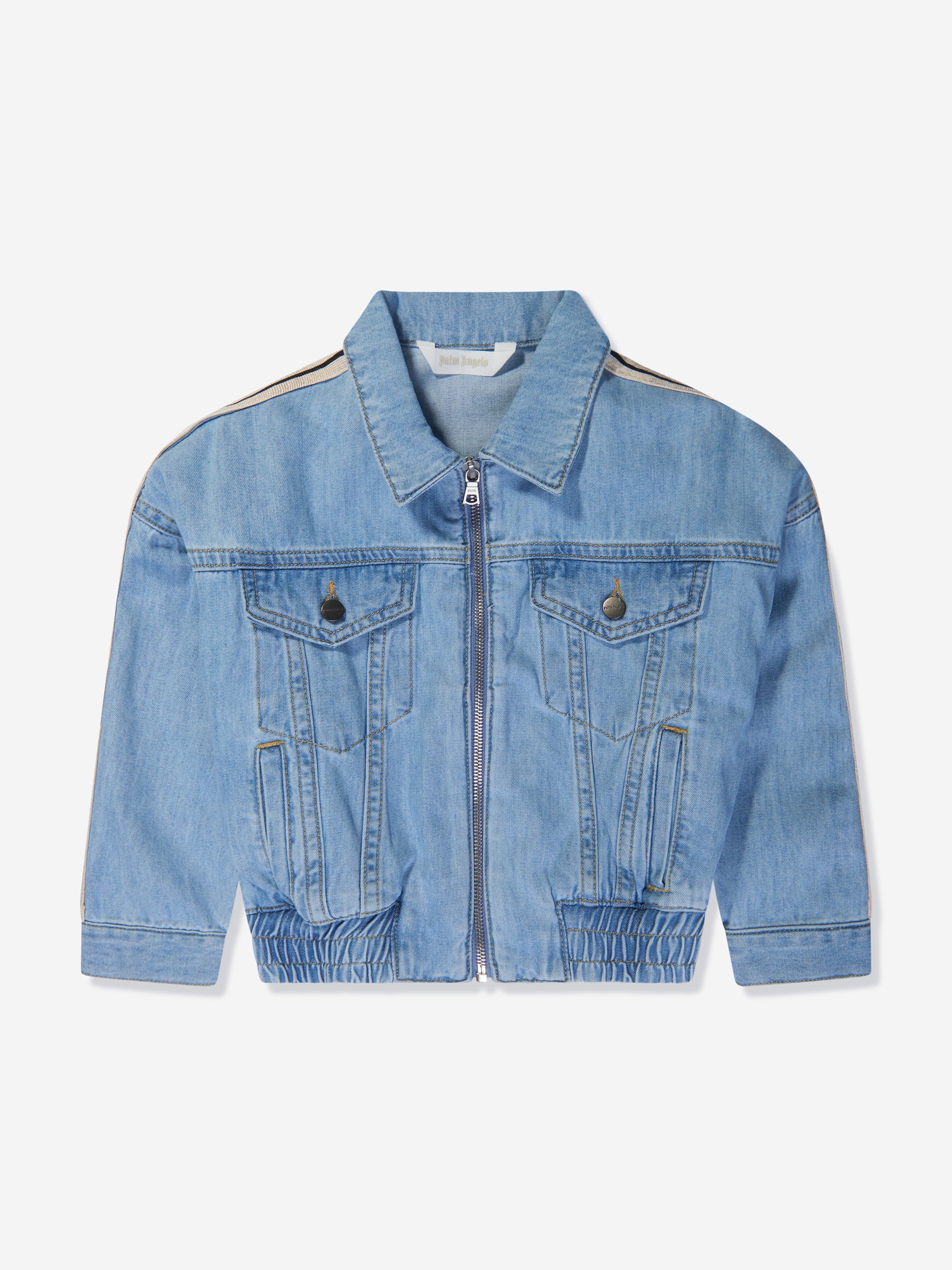 Palm Angels Girls Overlogo Track Chambray Jacket in Blue Cheap Sale Supply