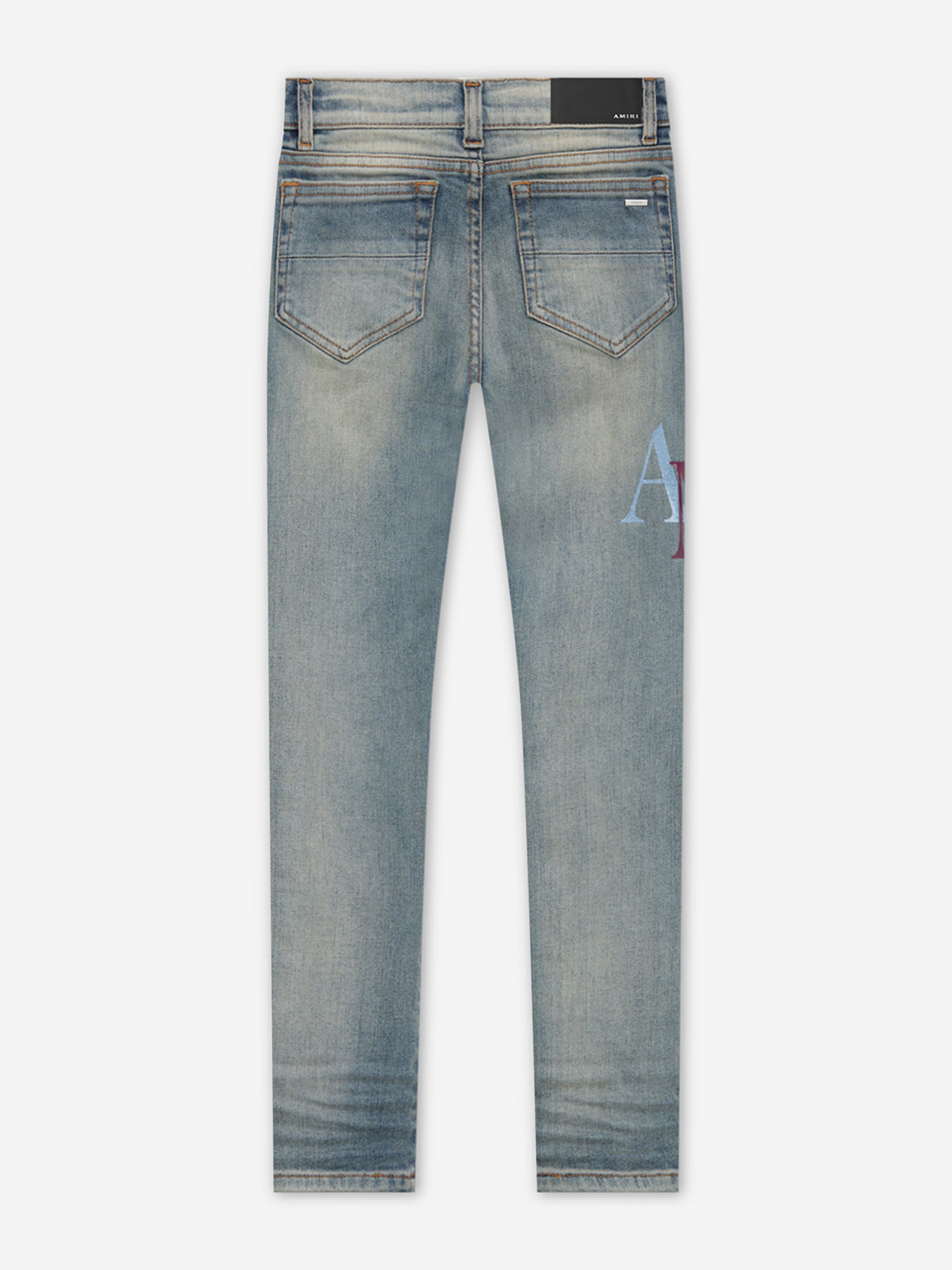 Kids Staggered Logo Jeans in Blue Cheap Outlet Store