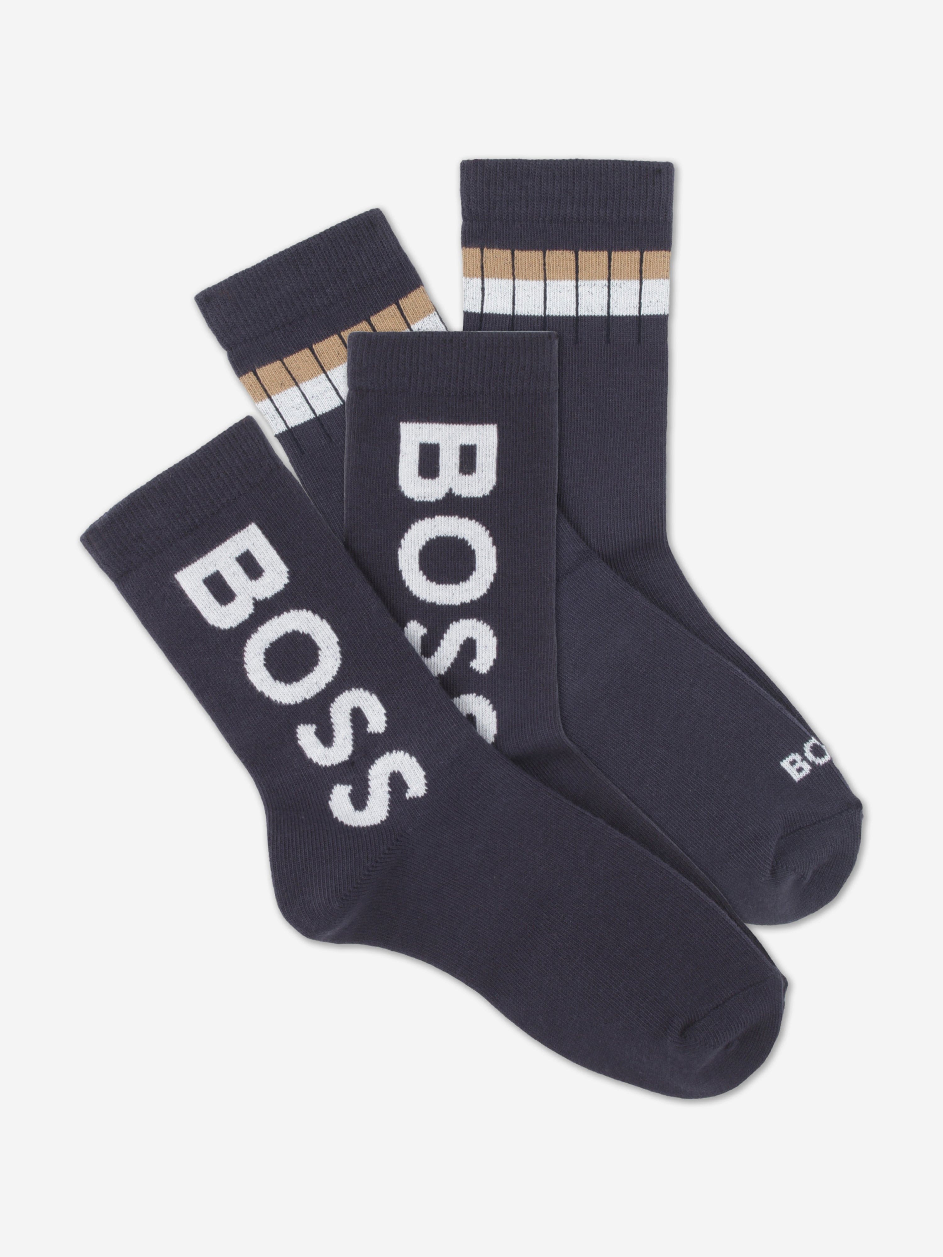 BOSS Boys Branded Socks Set (2 Pairs) in Navy Free Shipping With Paypal
