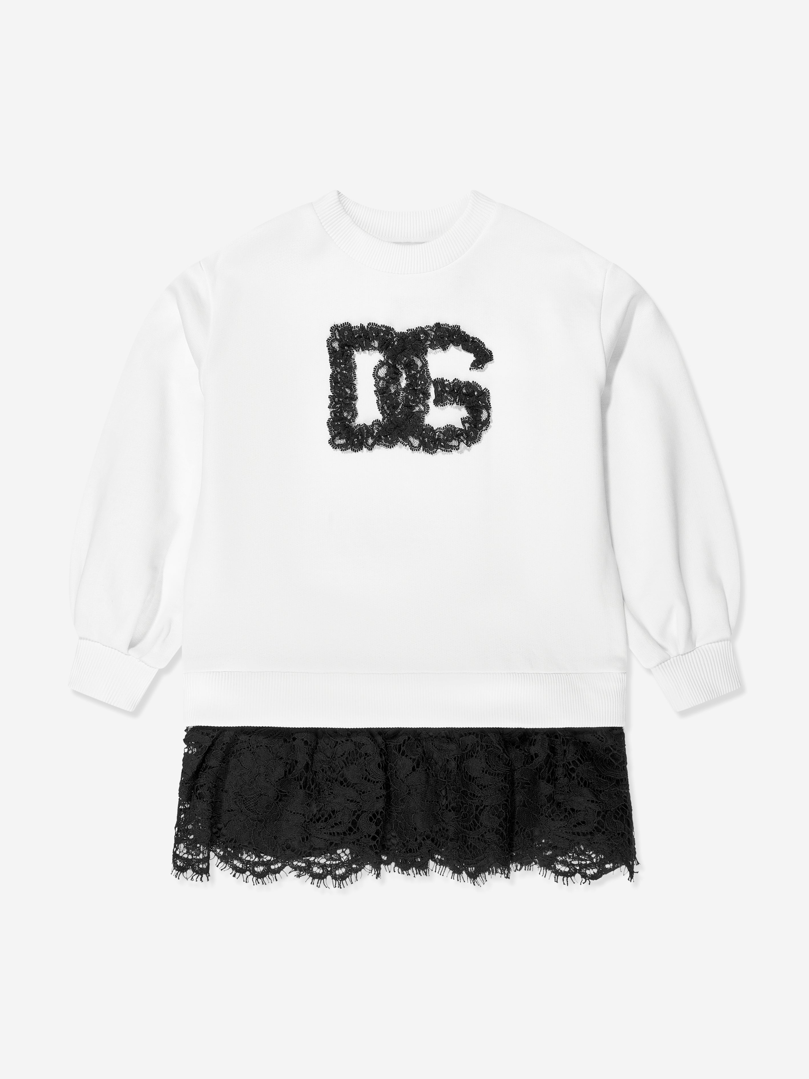 Dolce & Gabbana Girls Logo Sweater Dress in White Free Shipping Big Discount