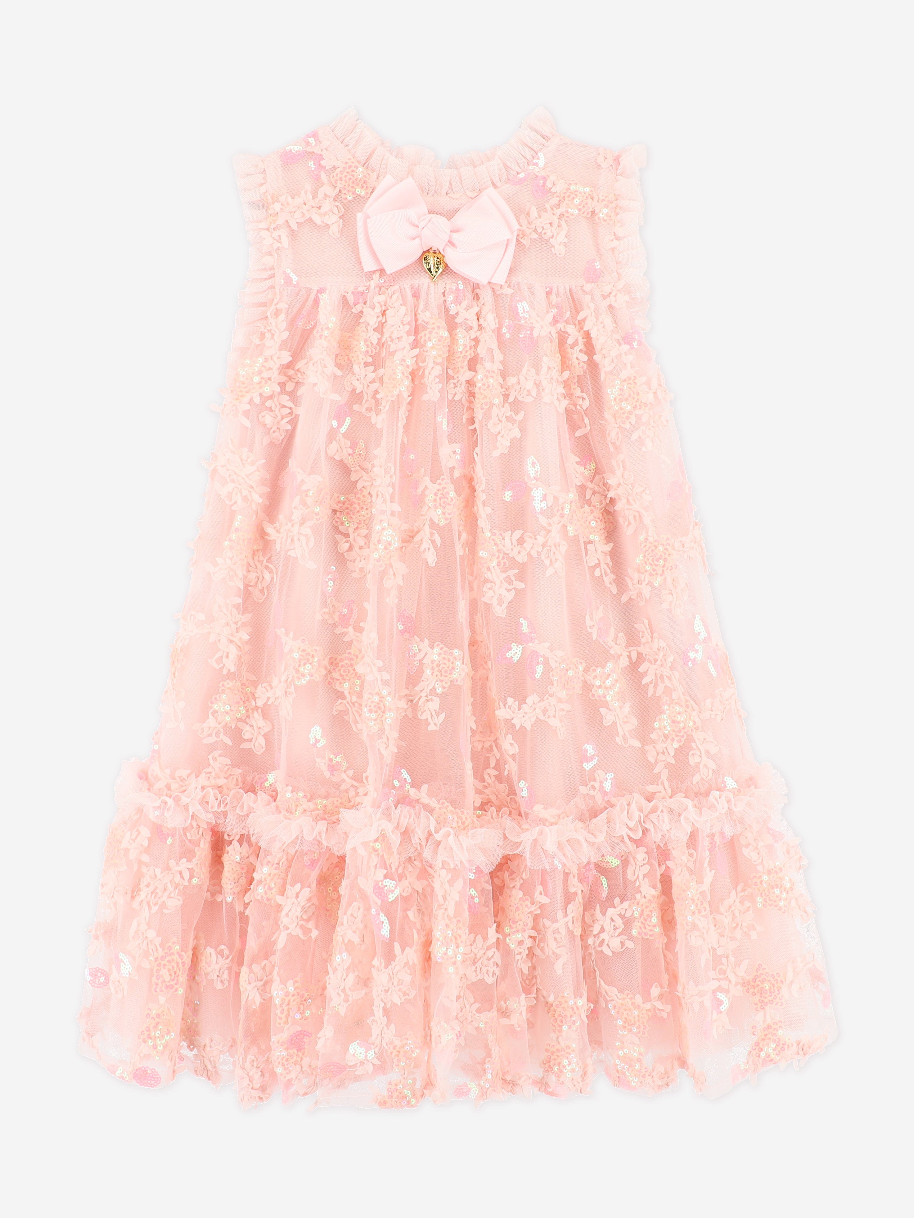 Girls Tilly Sequin Flower Tulle Dress in Pink Sale Explore