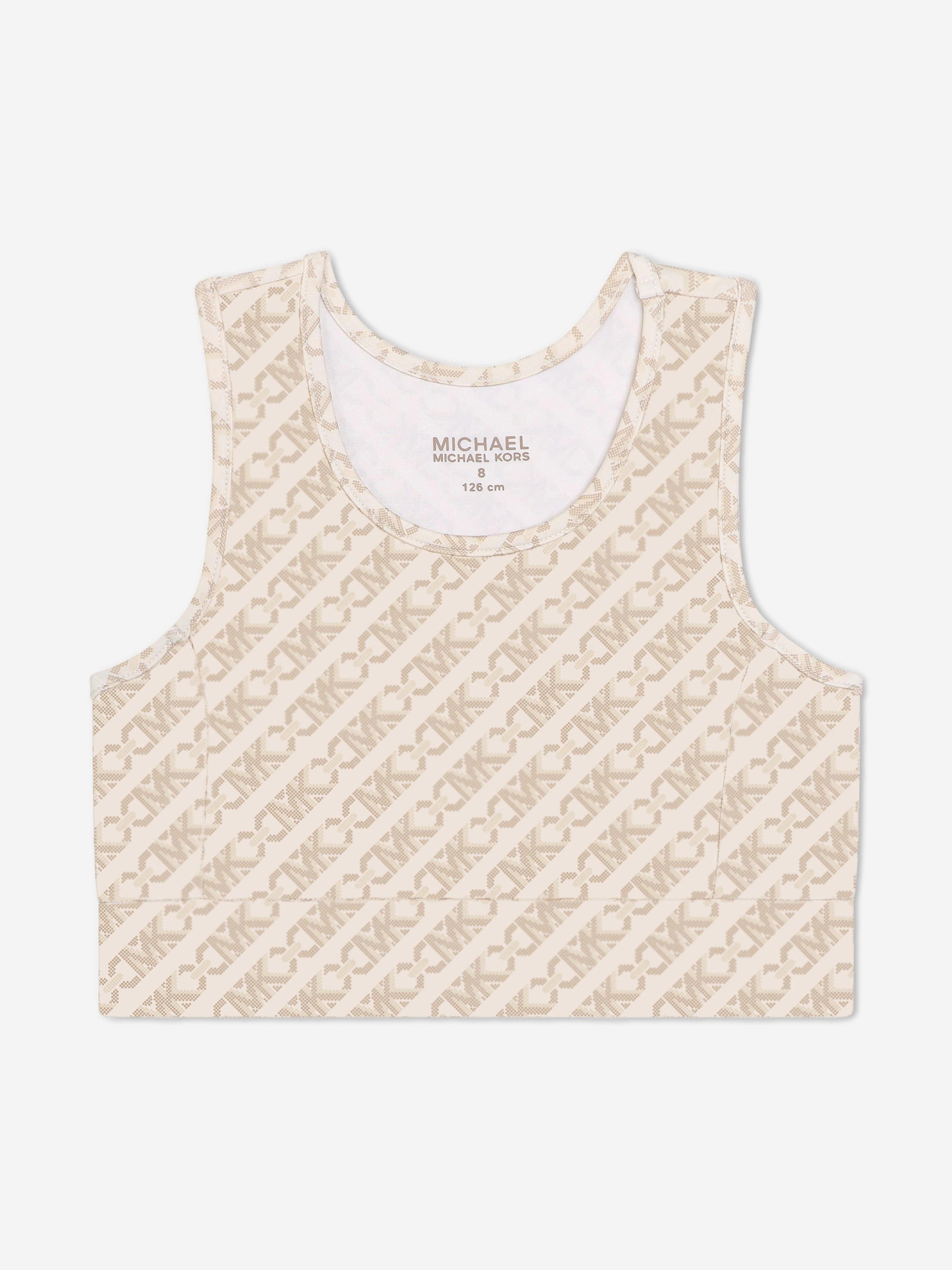 Michael Kors Girls Logo Crop Top in Ivory Outlet Visit