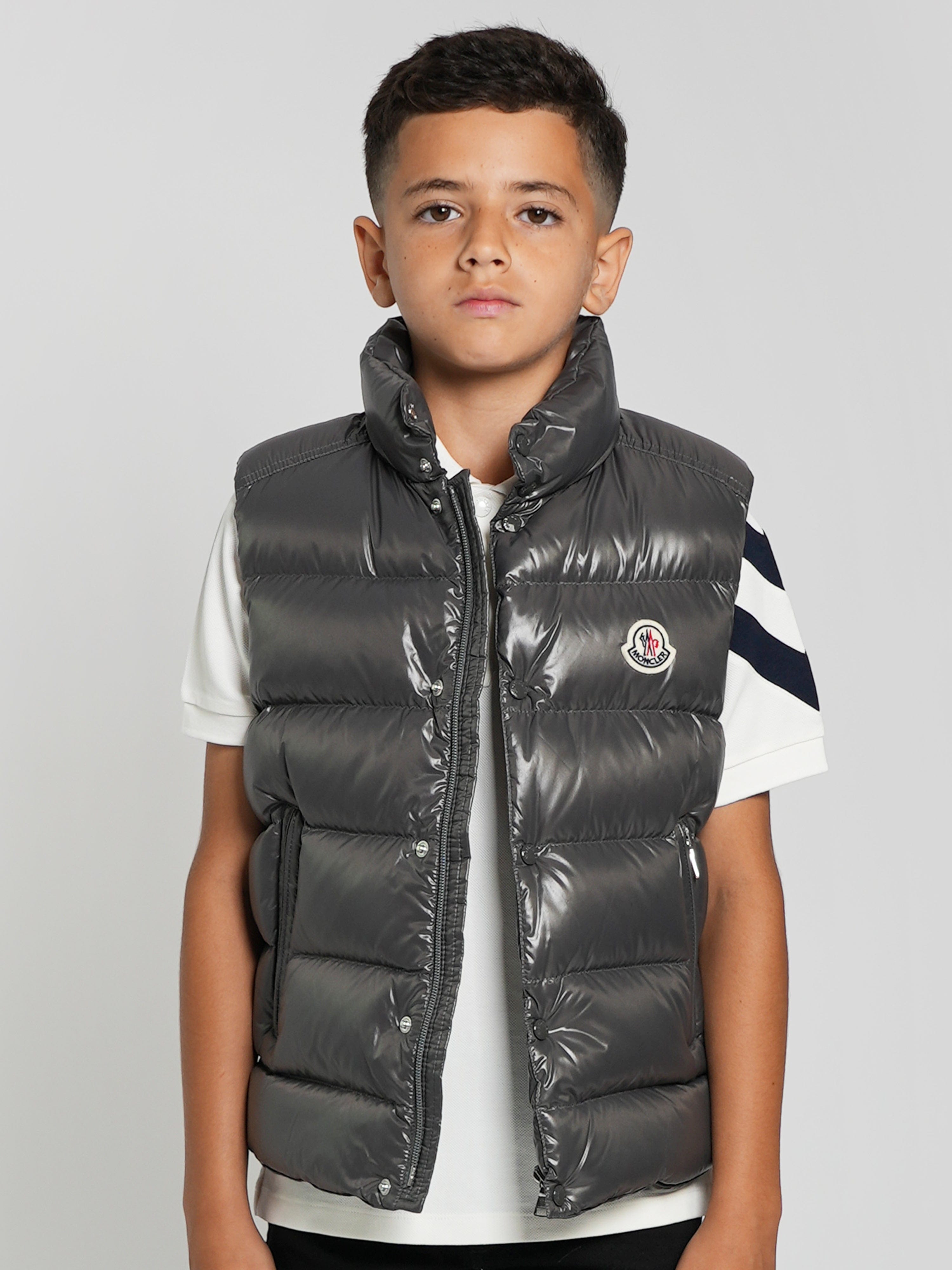 Moncler Enfant Boys Down Padded Tib Gilet in Grey Free Shipping Looking For