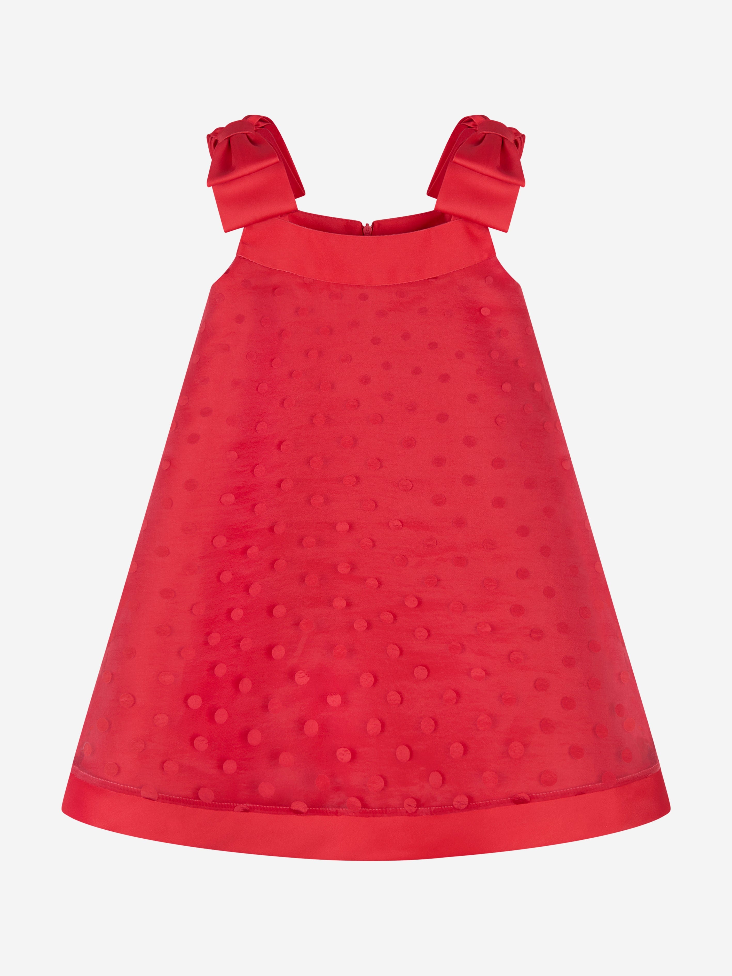 Mama Luma Girls Bow Detailed Organza Polka Dot Dress in Red New Arrival Cheap Online