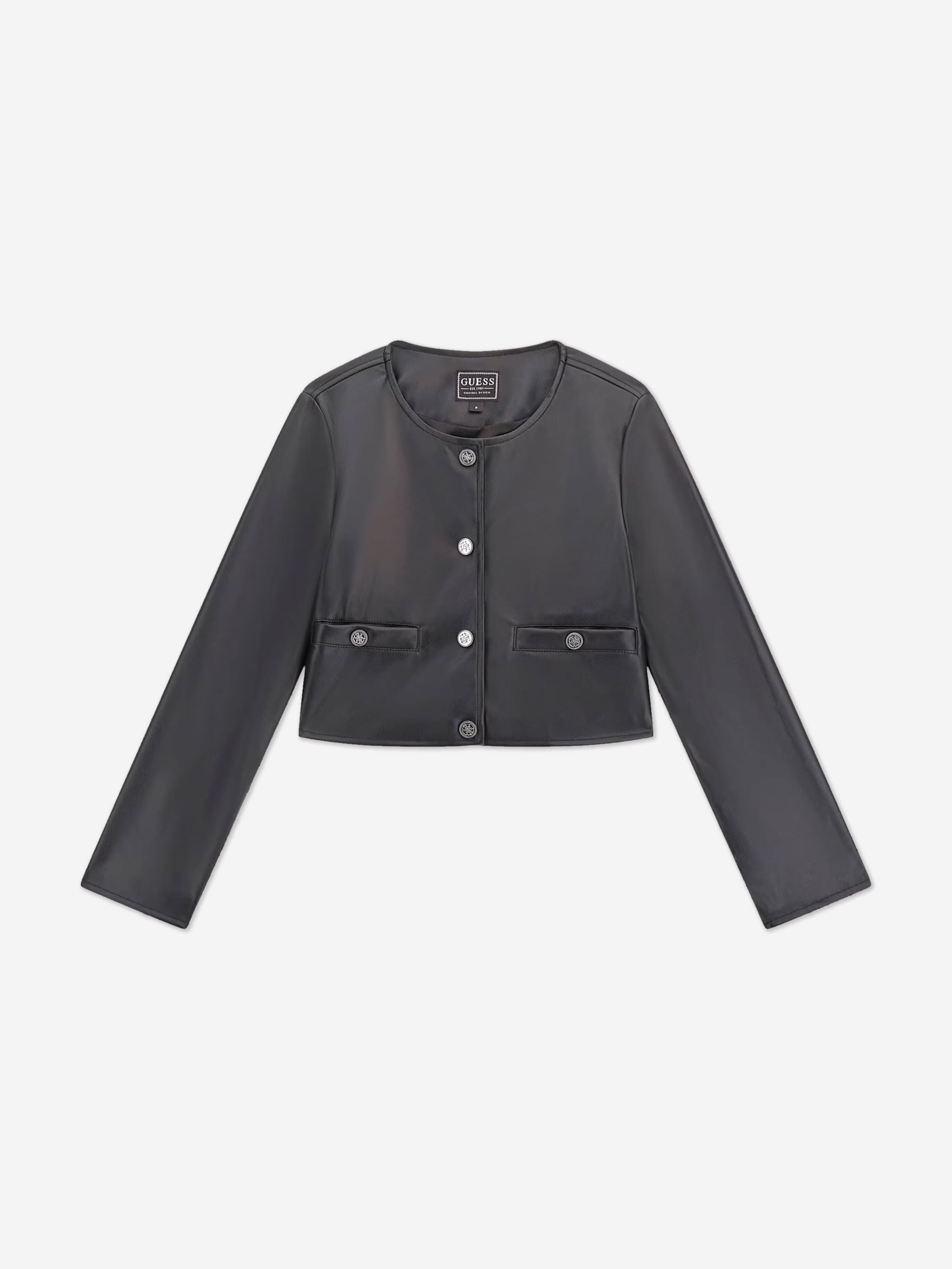 Girls Faux Leather Jacket in Black Sast