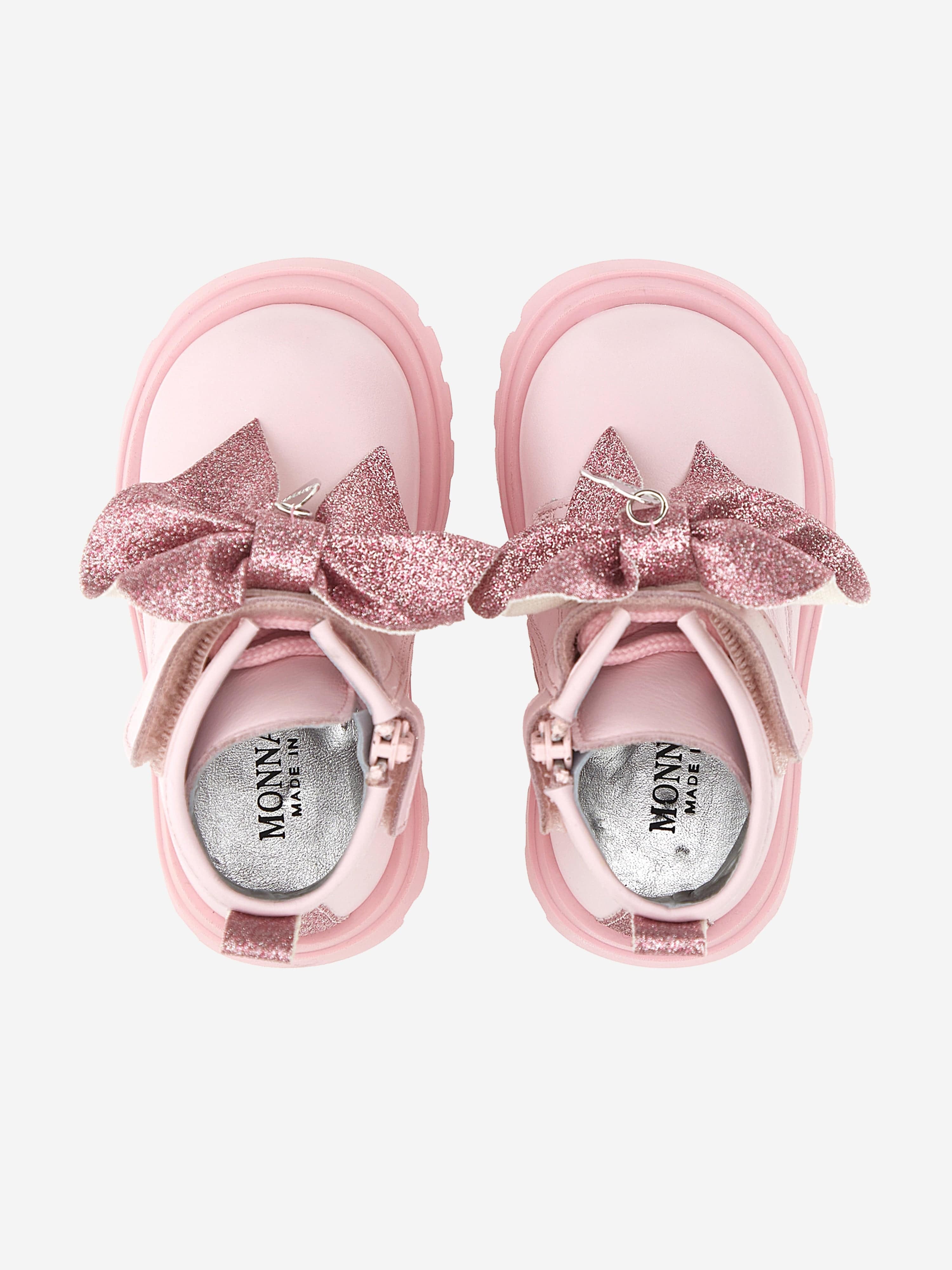 Monnalisa Girls Leather Glitter Bow Boots in Pink Discount Looking For