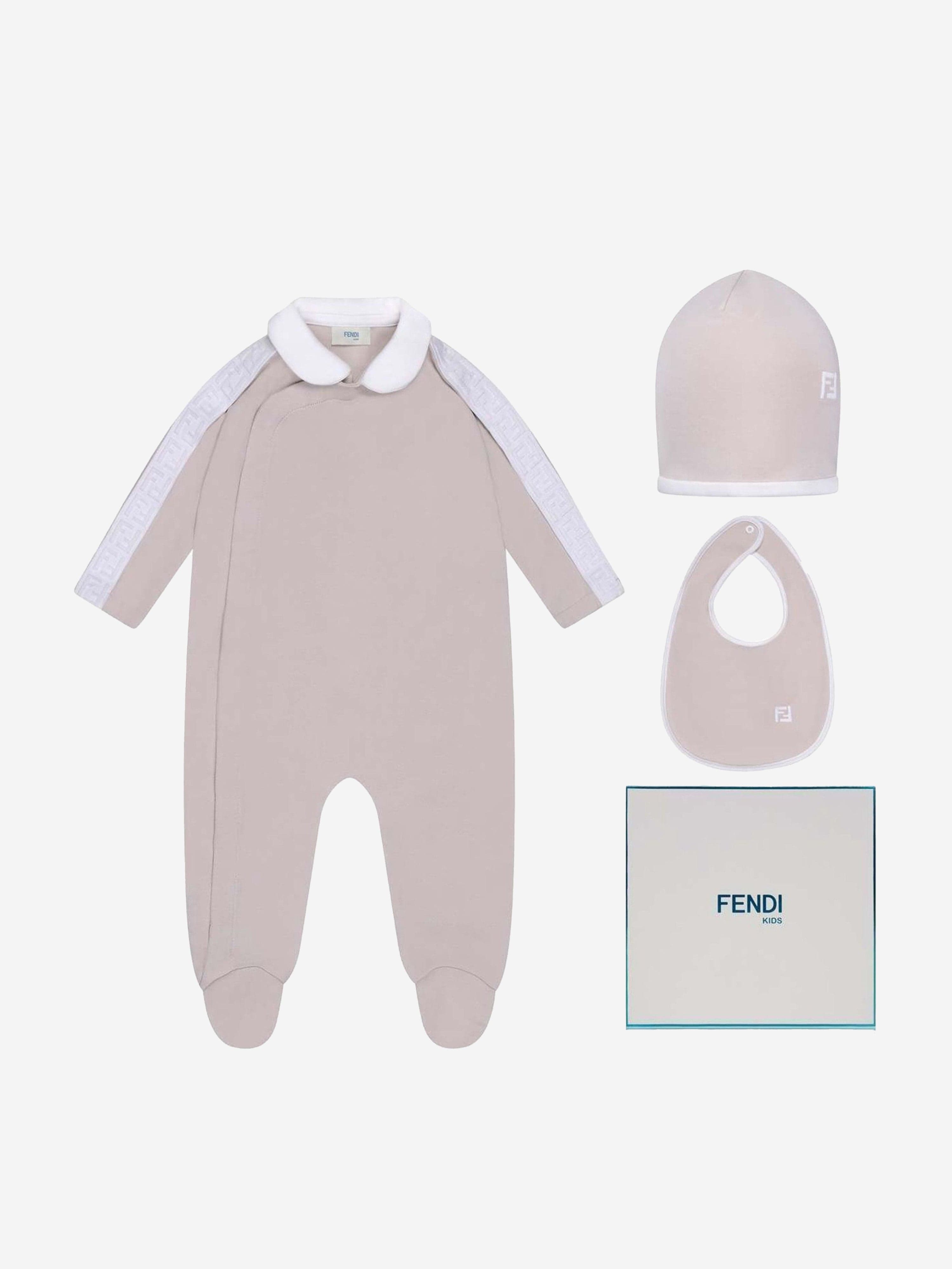 Fendi Baby Logo Babygrow Gift Set in Beige Buy