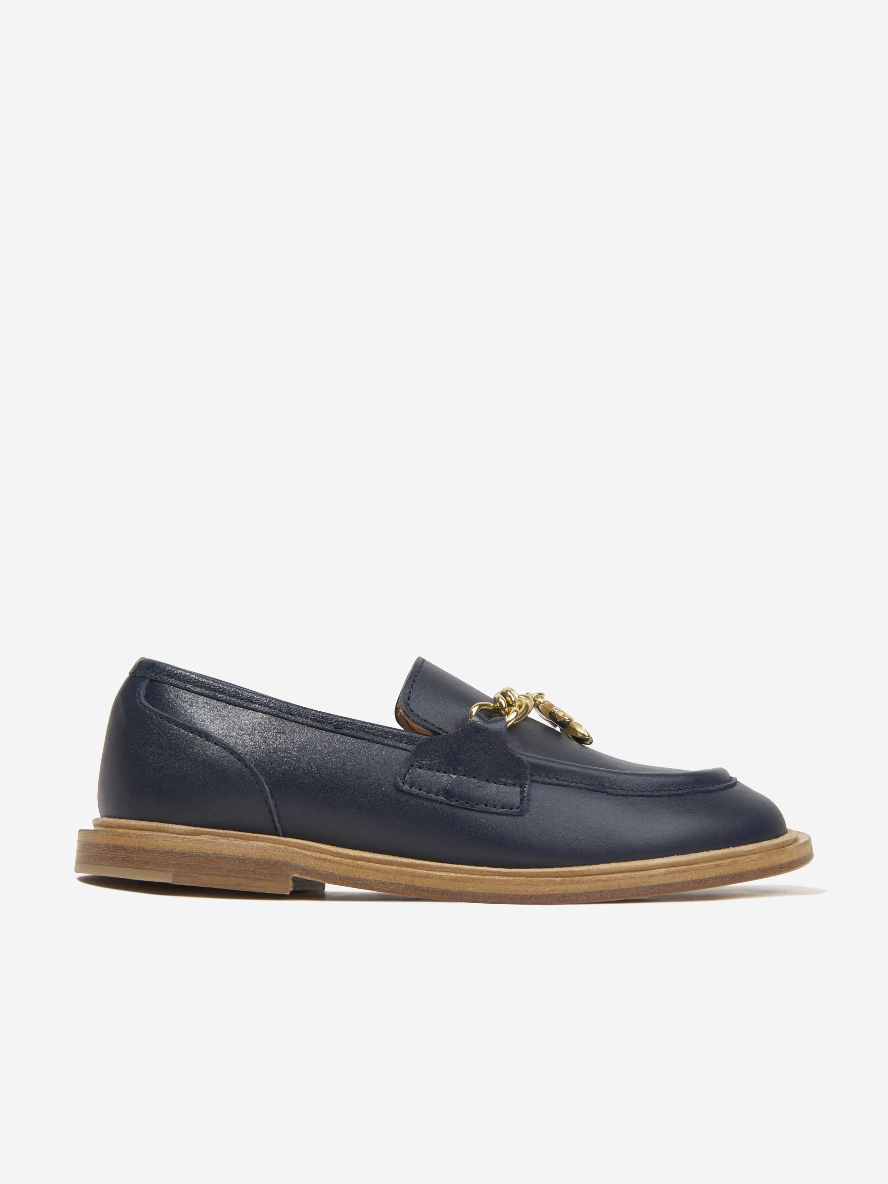 Chlo¨¦ Girls Leather Moccasins in Navy Free Shipping Best Pices