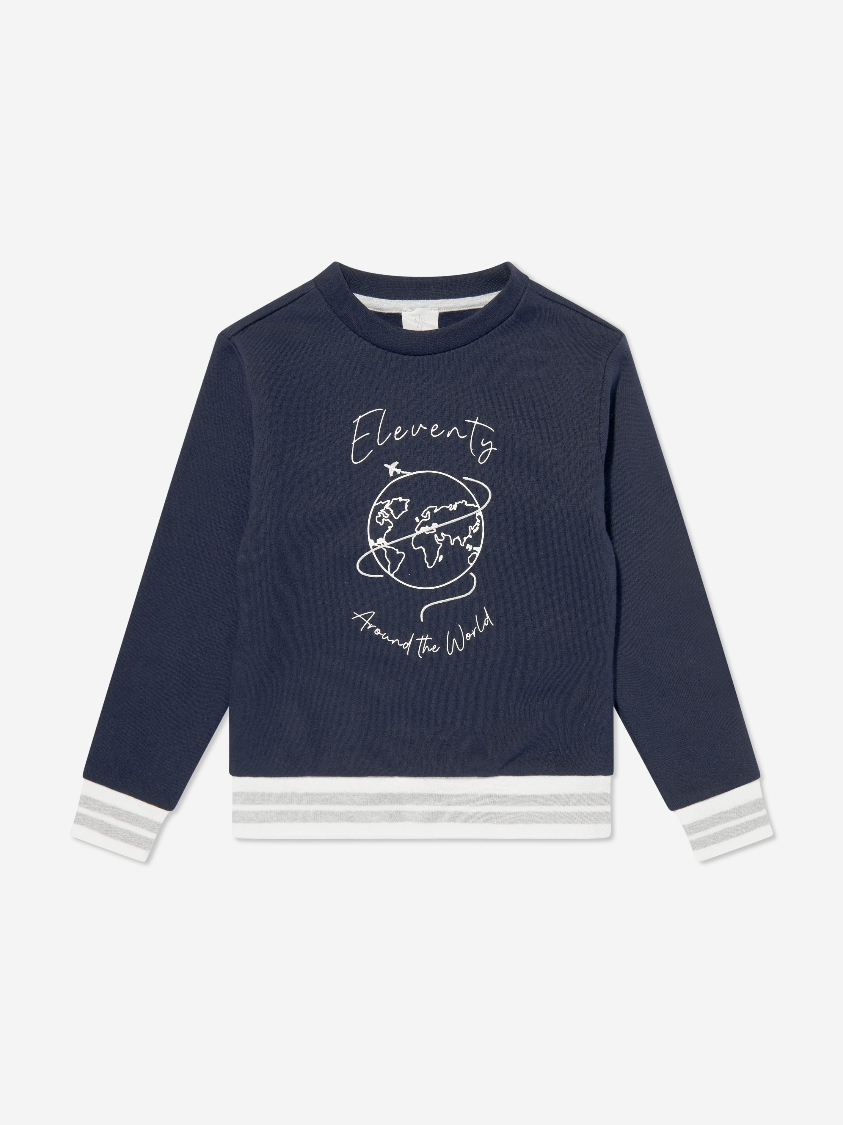 Eleventy Boys Around The World Sweatshirt in Blue Discount Authentic Online