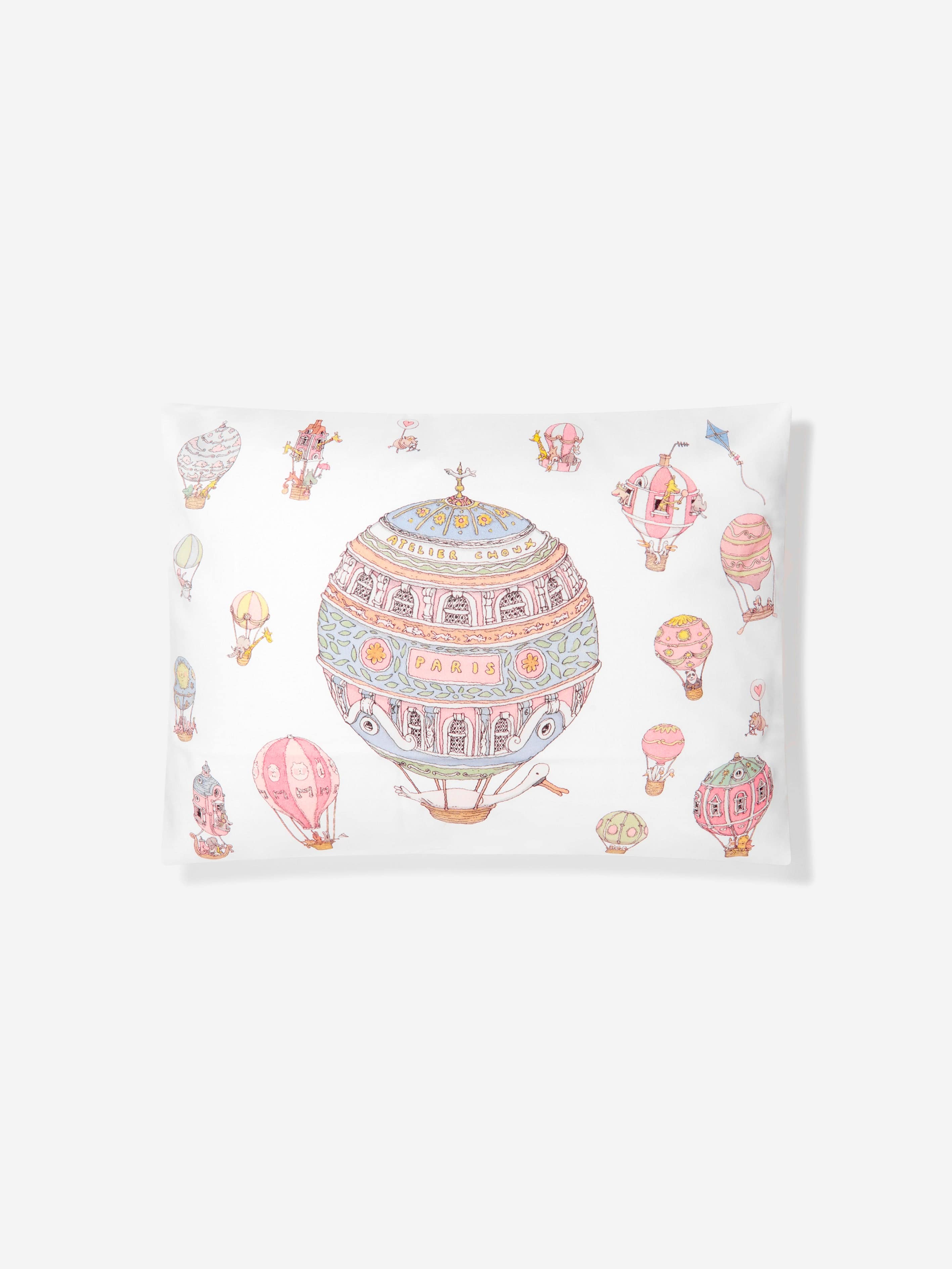 Atelier Choux Kids Hot Air Balloons Satin Cushion in White Low Pice Fee Shipping