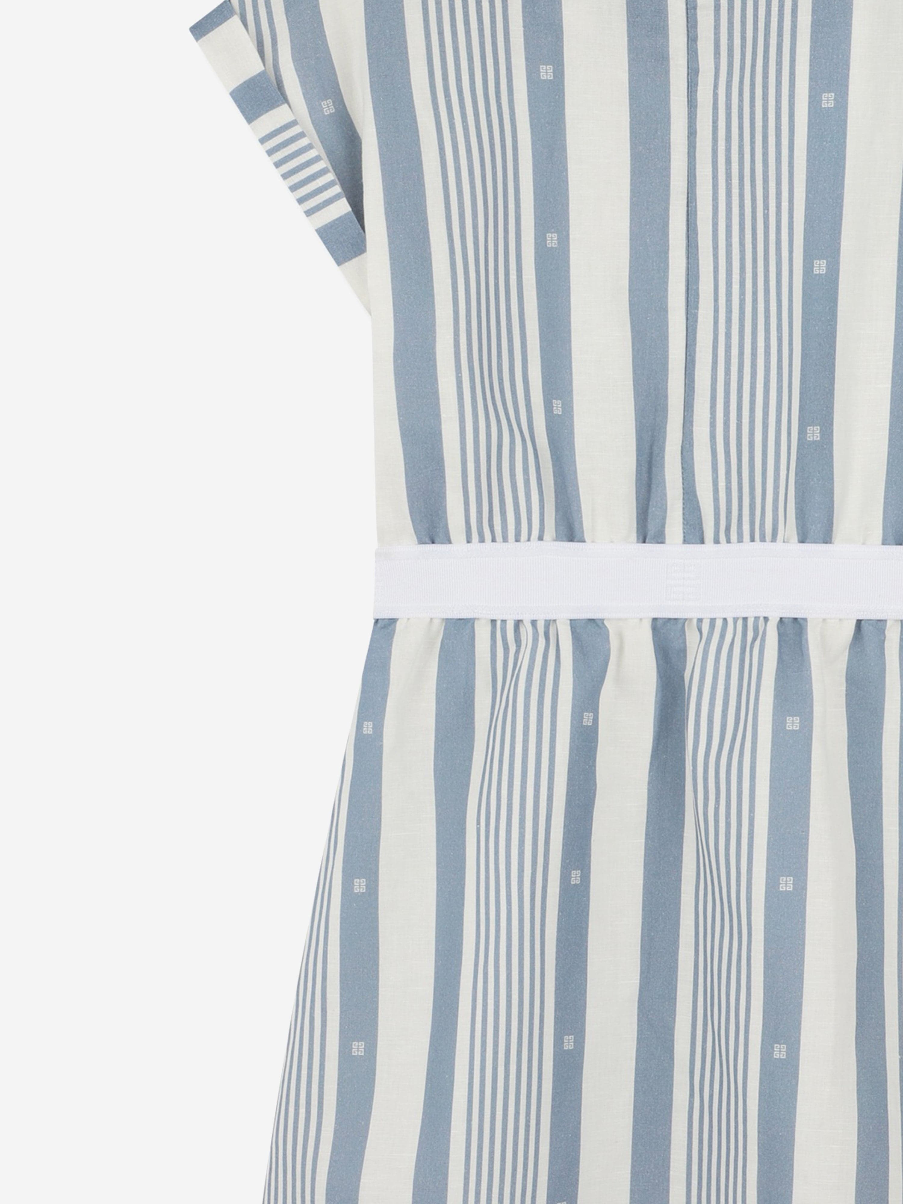 Girls Striped Linen Dress in Blue Sale View