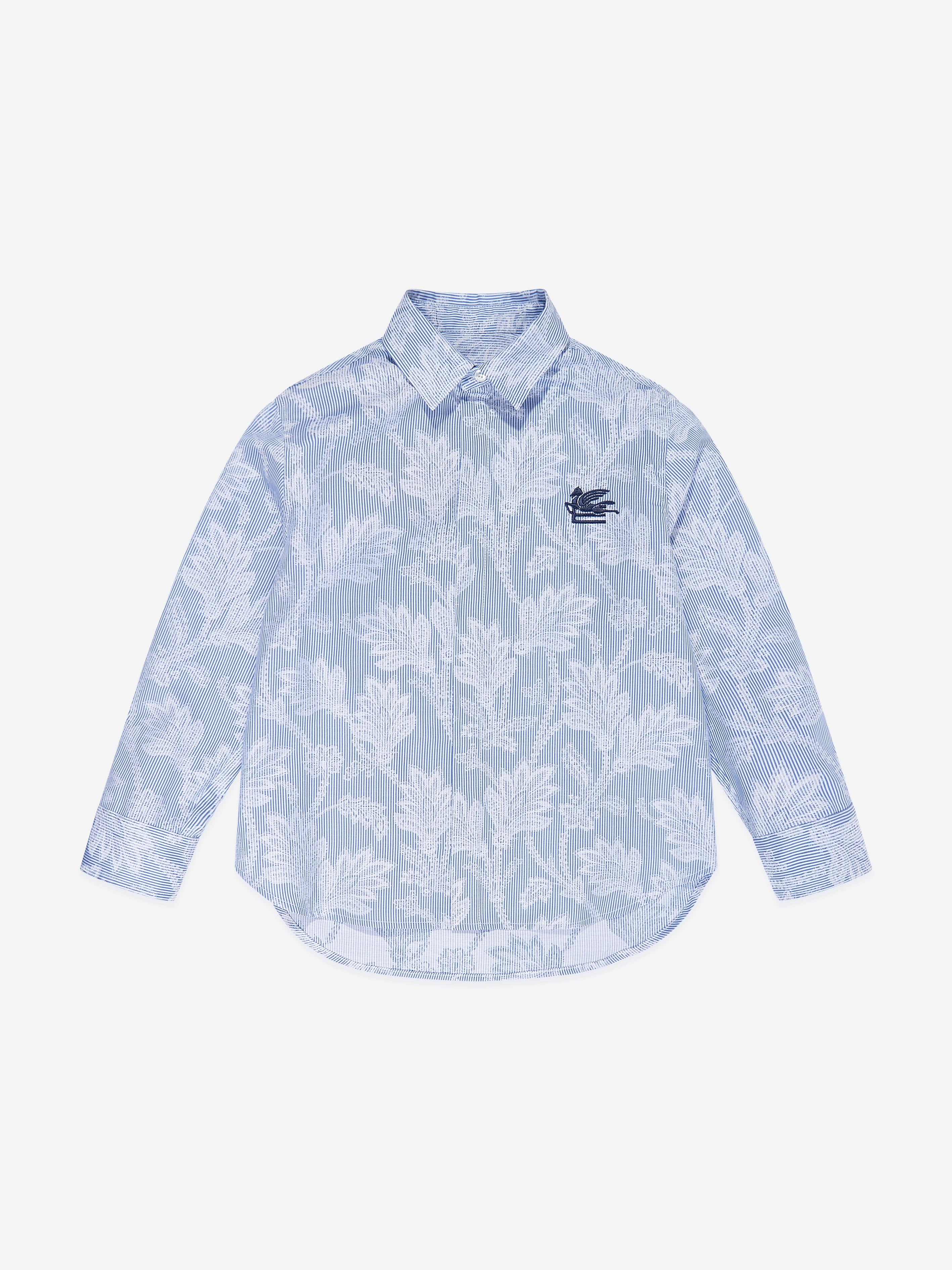 Etro Boys Jacquard Logo Shirt in Blue Cheap Wholesale