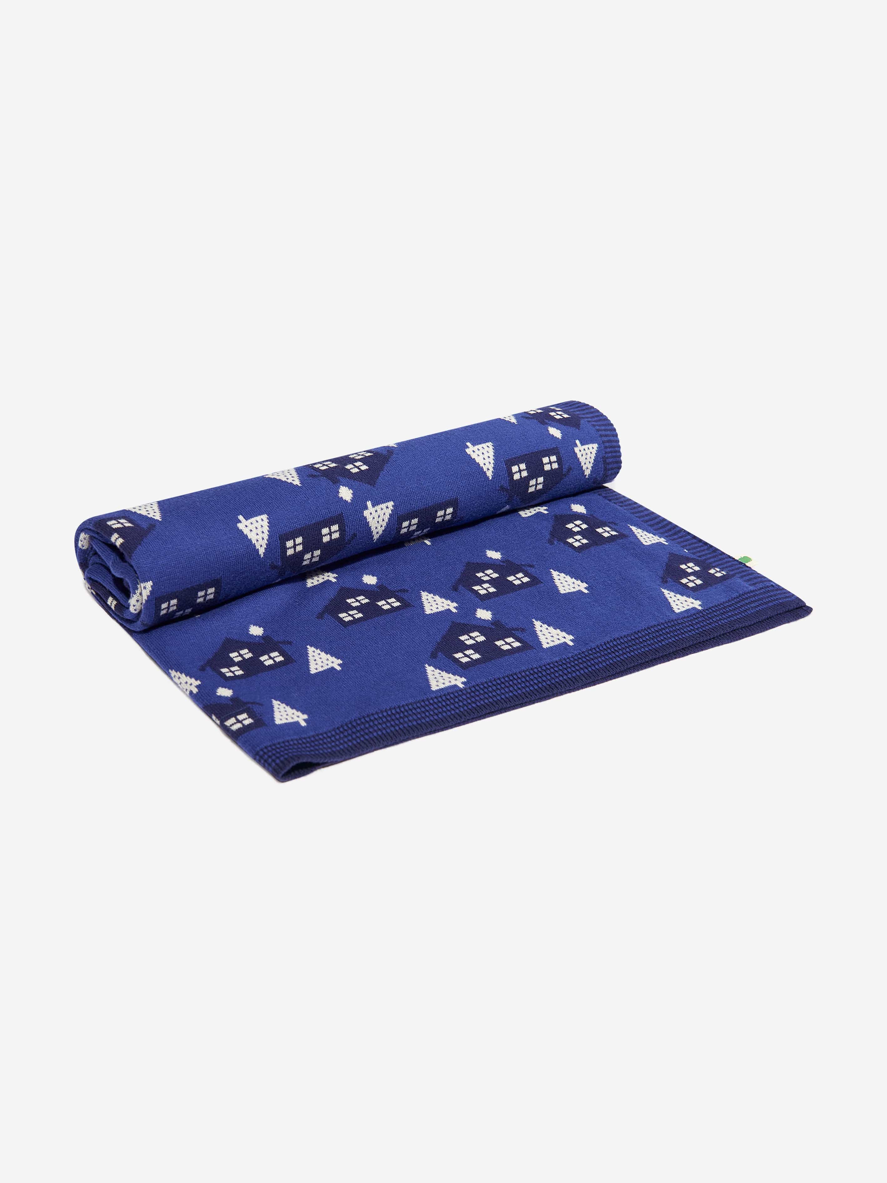 The Bonnie Mob Baby Boys Fawn Cabin Knit Shawl in Blue Buy Authentic Online