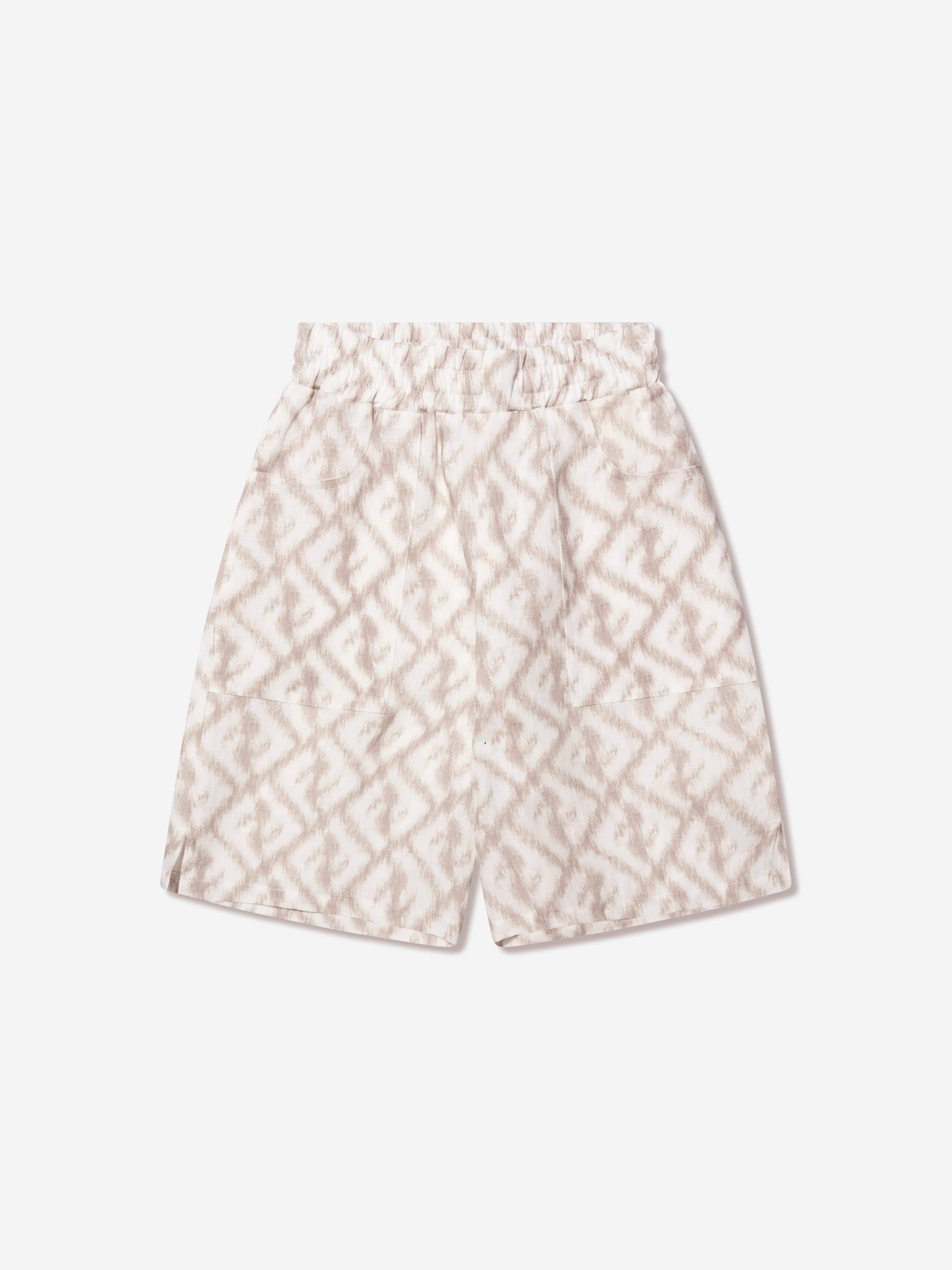 Fendi Boys FF Logo Linen Shorts in Ivory Marketable Sale Online