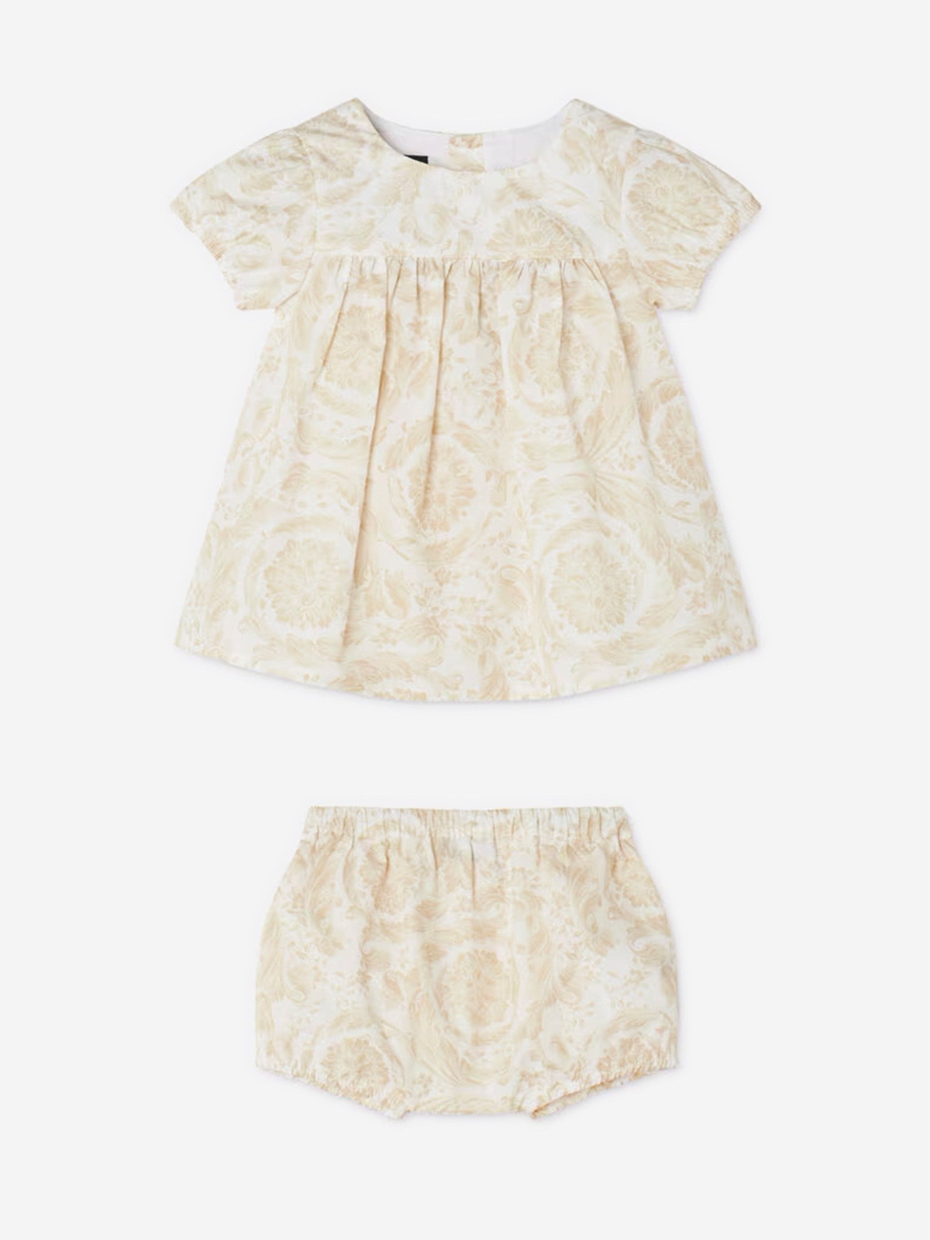 Versace Baby Girls Barocco Dress With Knickers in Beige 2025 New Cheap Pice