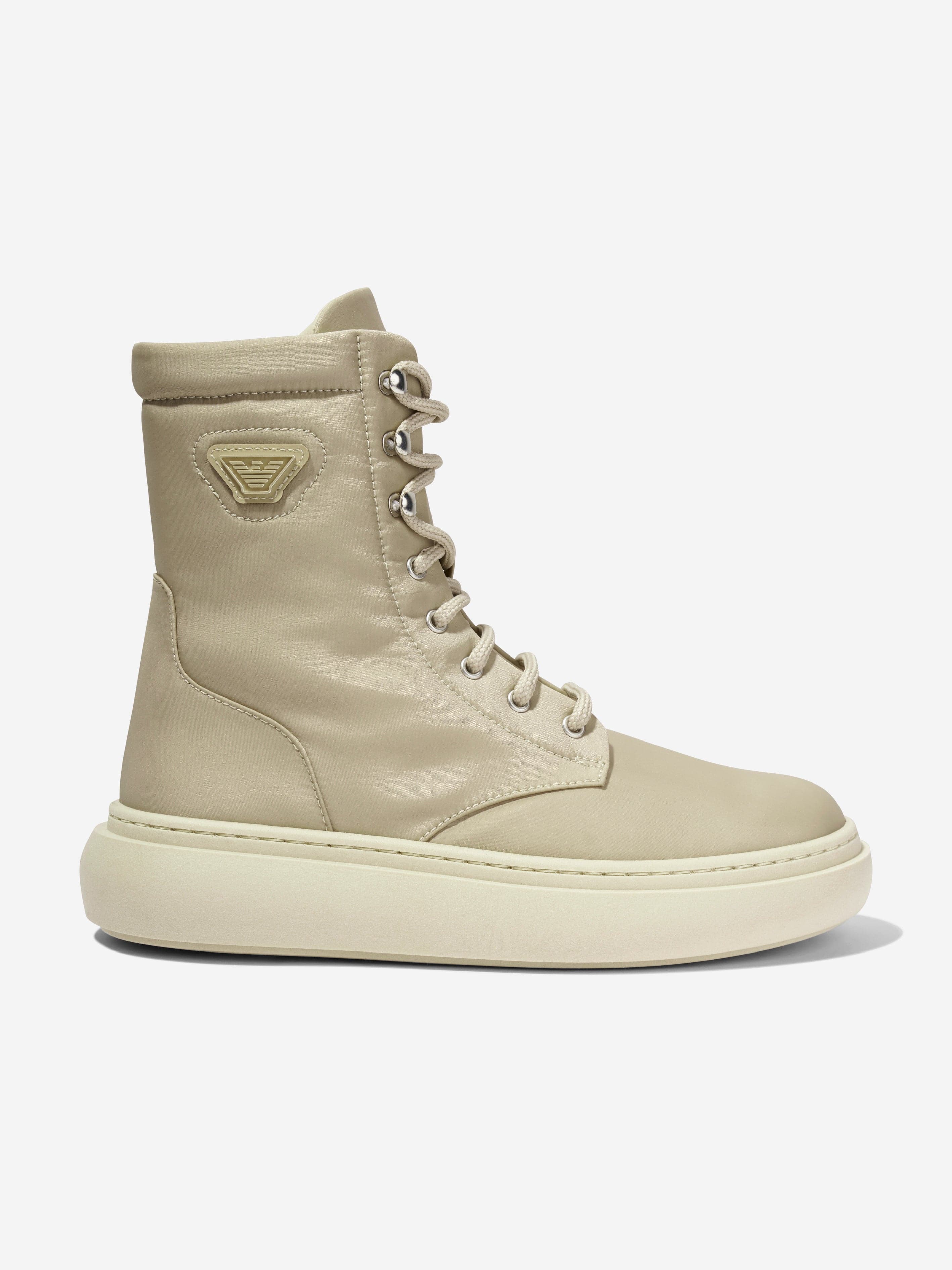 Emporio Armani Boys Lace Up Boots in Beige Websites Online