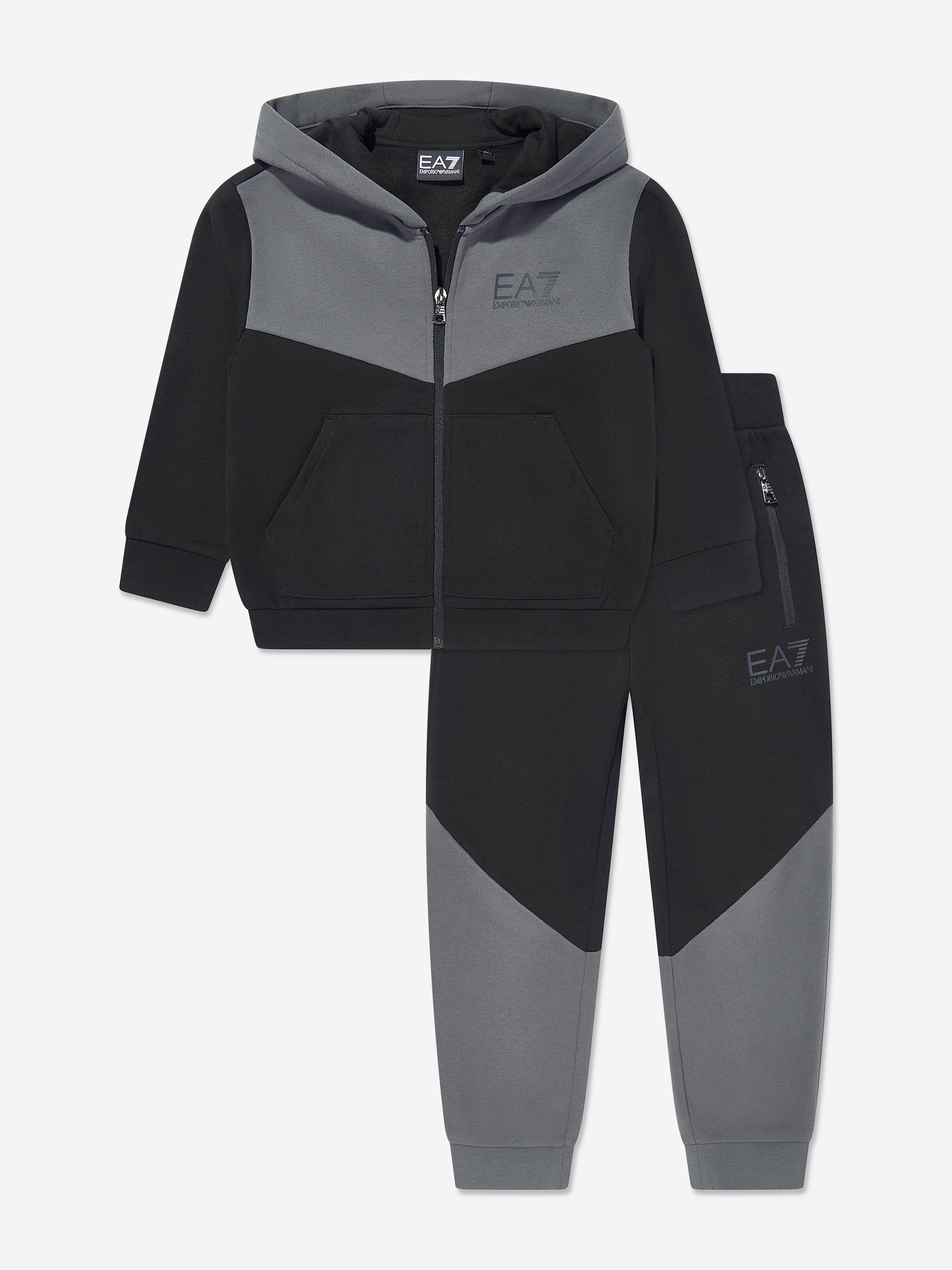 EA7 Emporio Armani Boys Colourblock Tracksuit in Black Clearance New Arrival