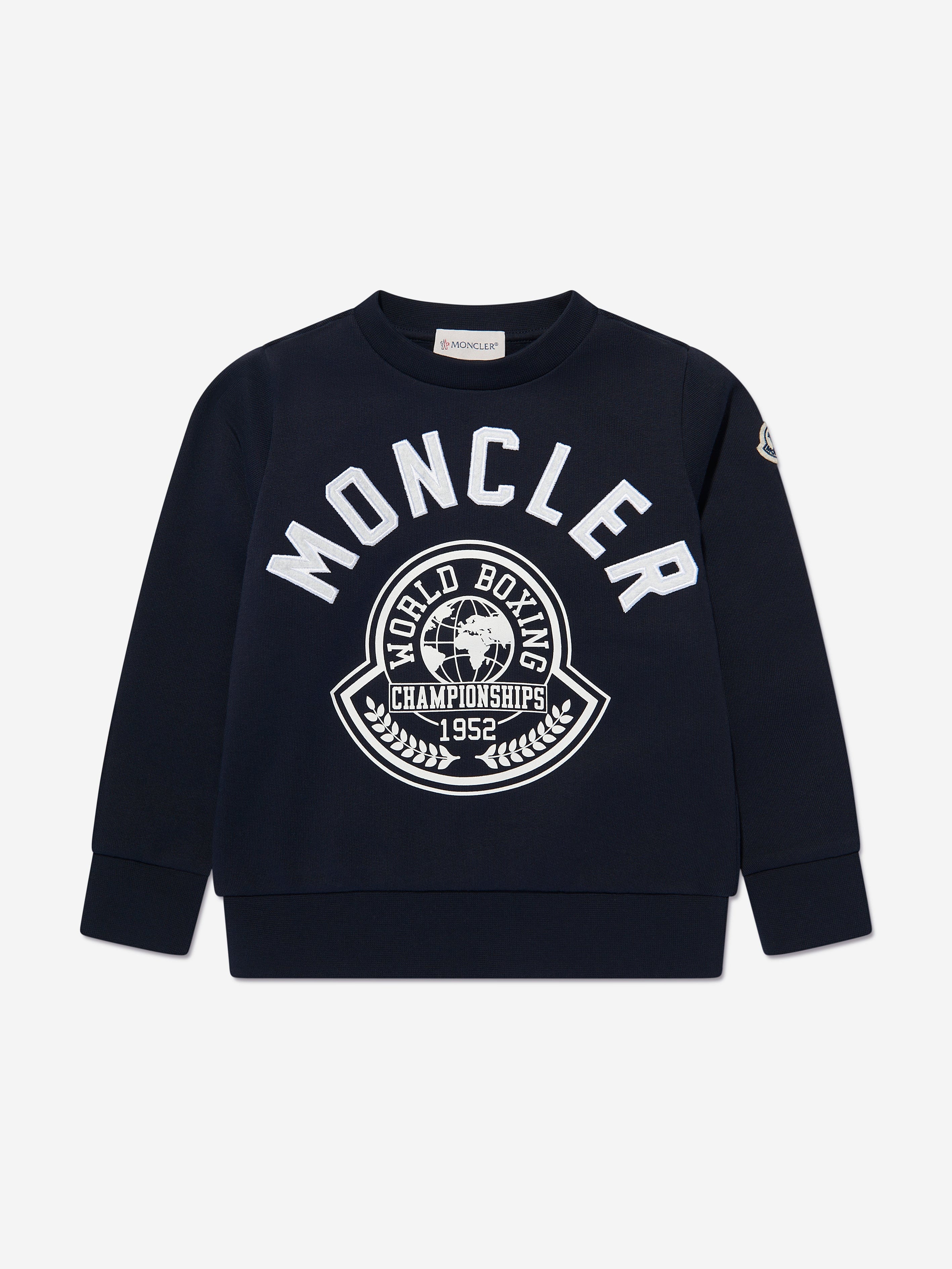 Moncler Enfant Boys Logo Print Sweatshirt in Navy Outlet Factory Outlet