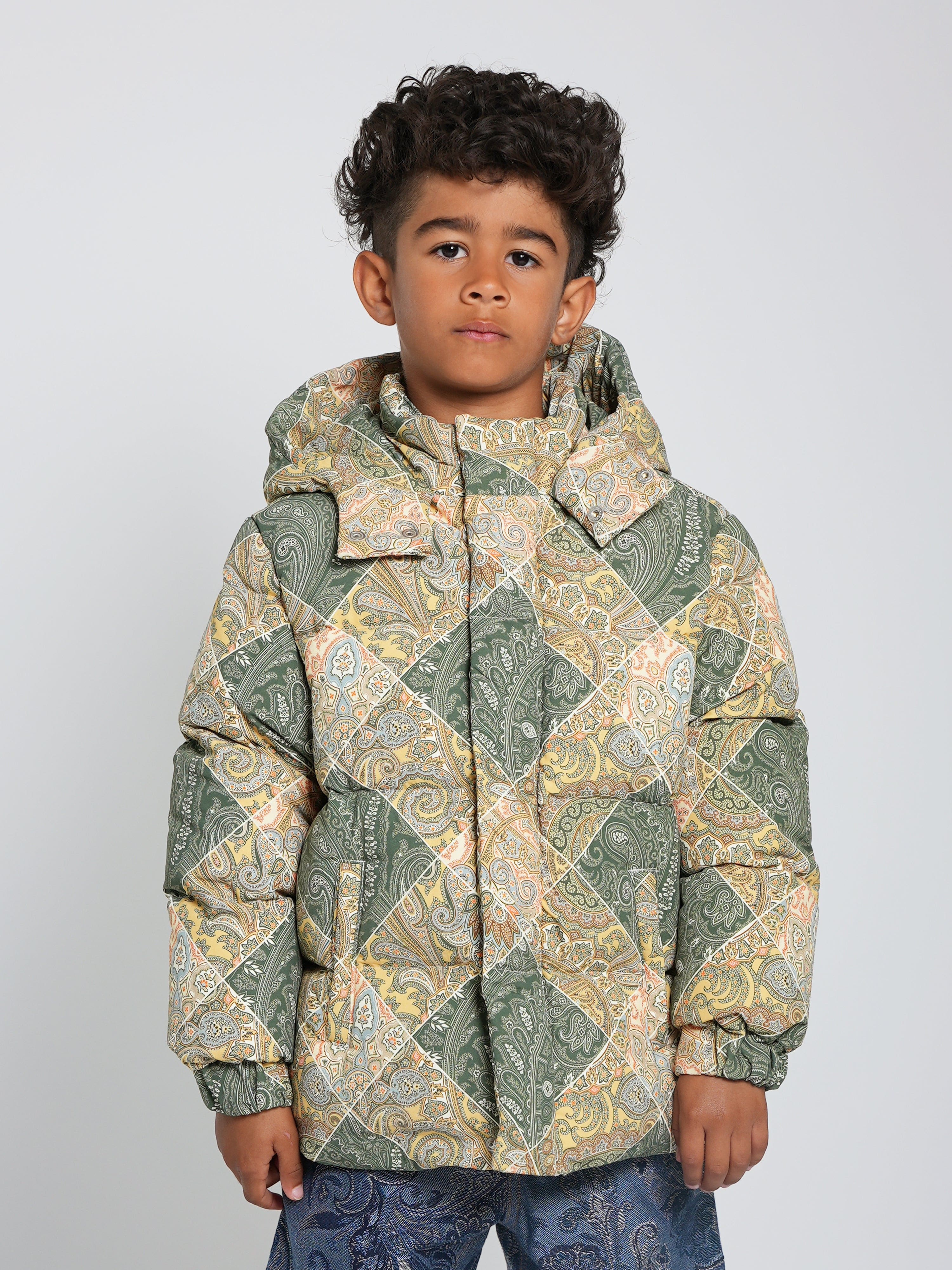 Etro Boys Paisley Puffer Jacket in Green Discount Nicekicks