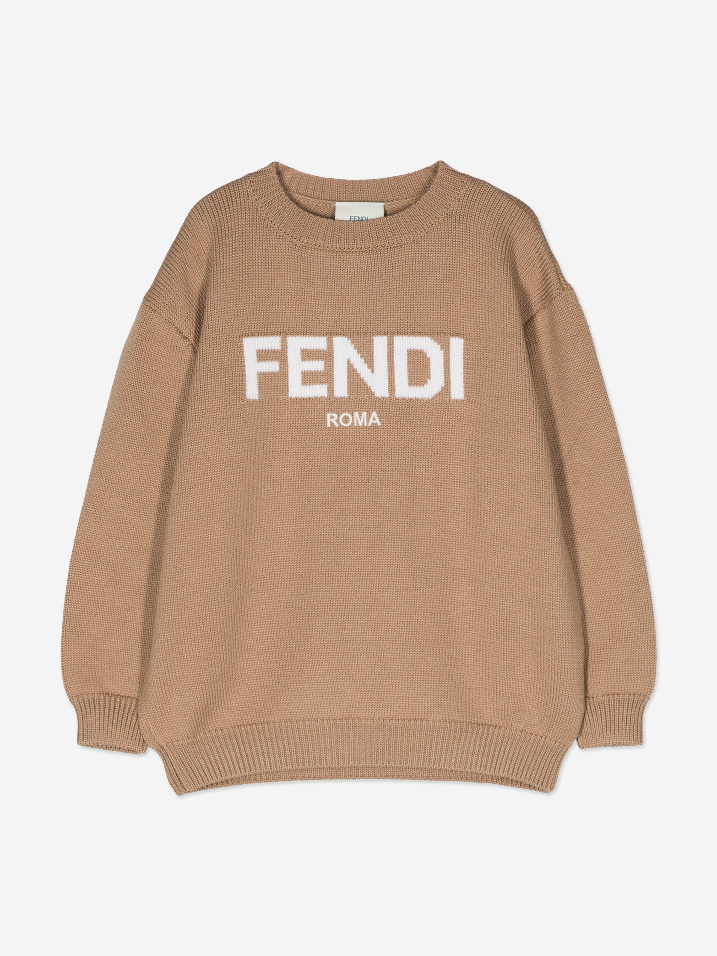 Fendi Kids Wool Knitted Logo Jumper in Brown Buy Cheap Big Sale