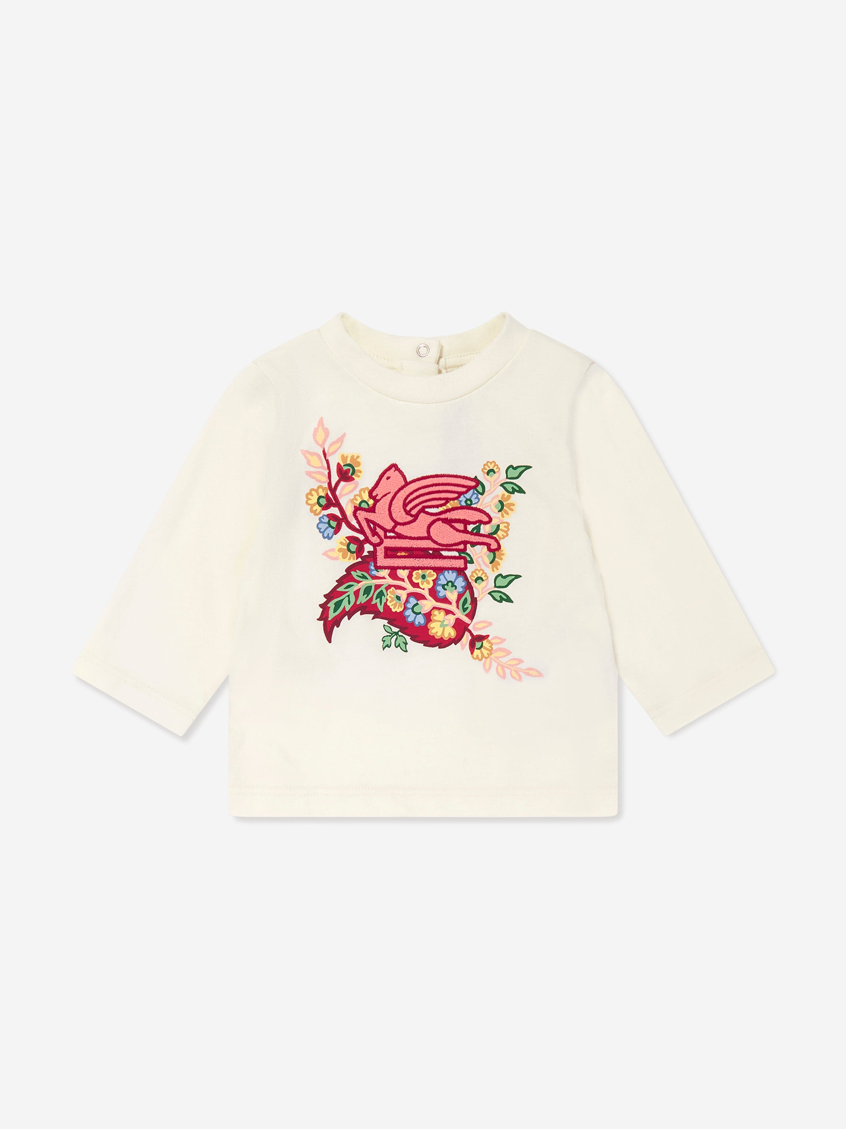 Etro Baby Girls Long Sleeve Logo T-Shirt in Ivory Cheap Pice Outlet