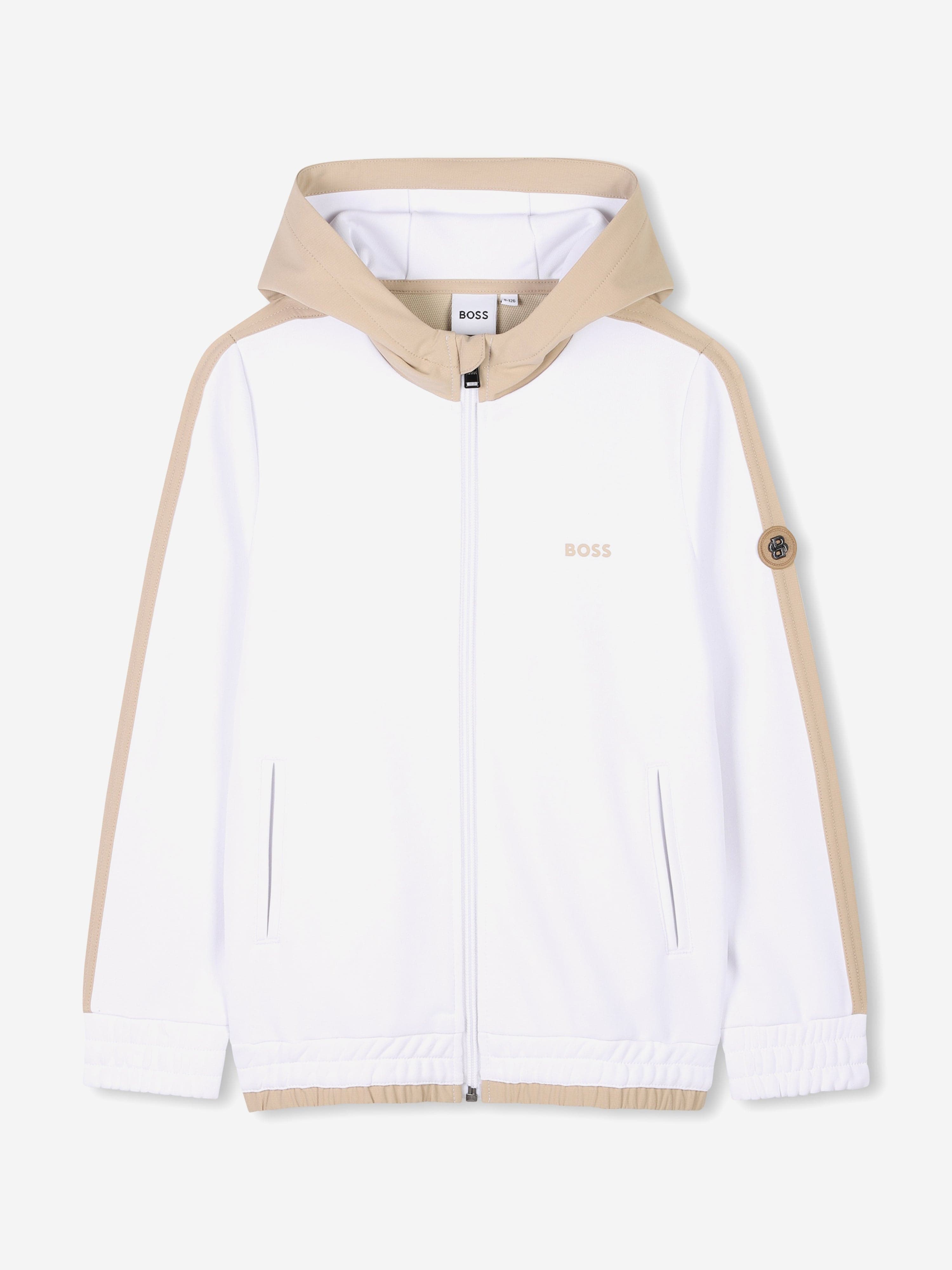 BOSS Boys Logo Zip Up Top in White Cheap Best Seller