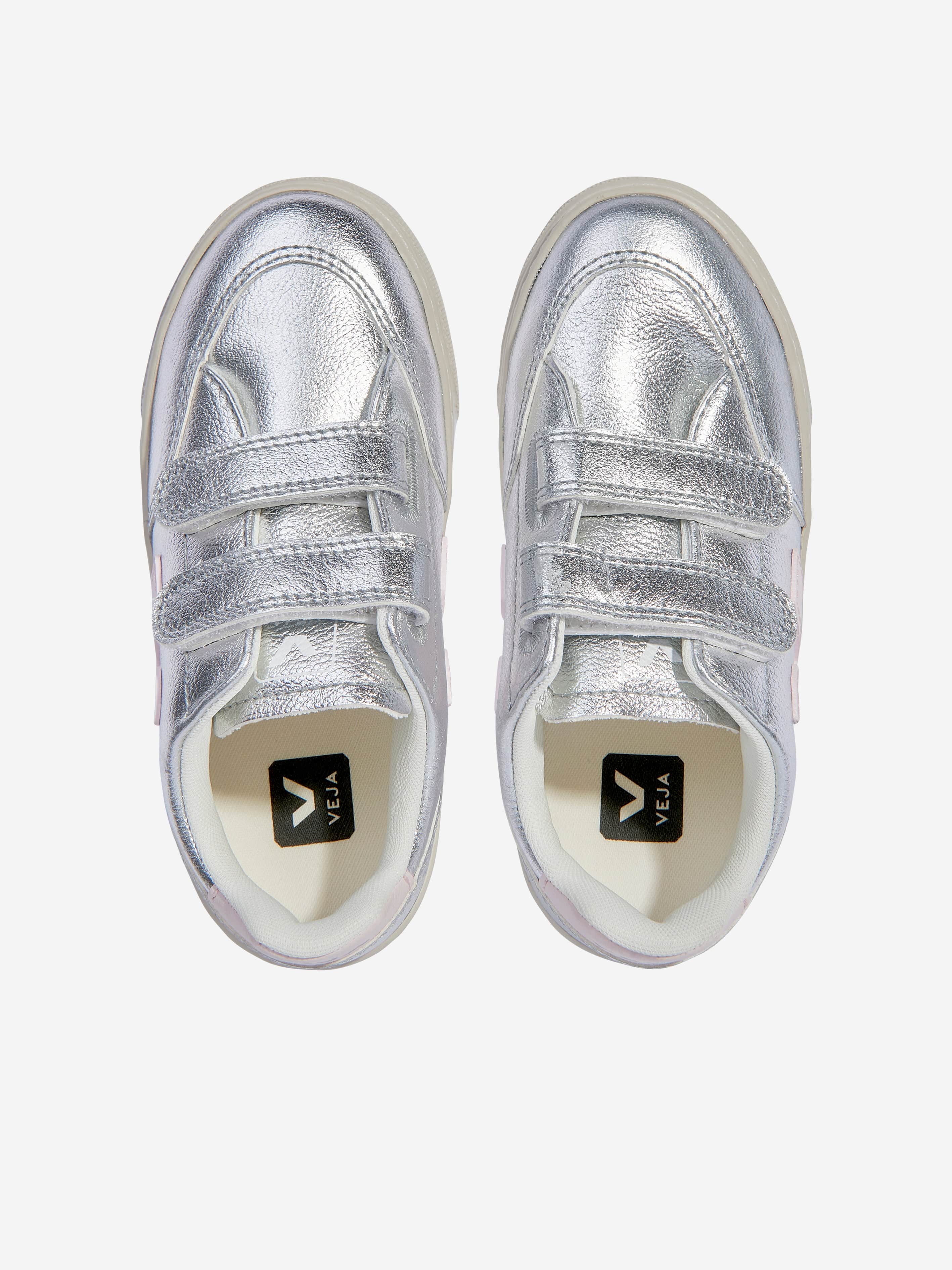 Veja Kids ChromeFree Leather V-12 Trainers in Silver Cheap Best Store To Get