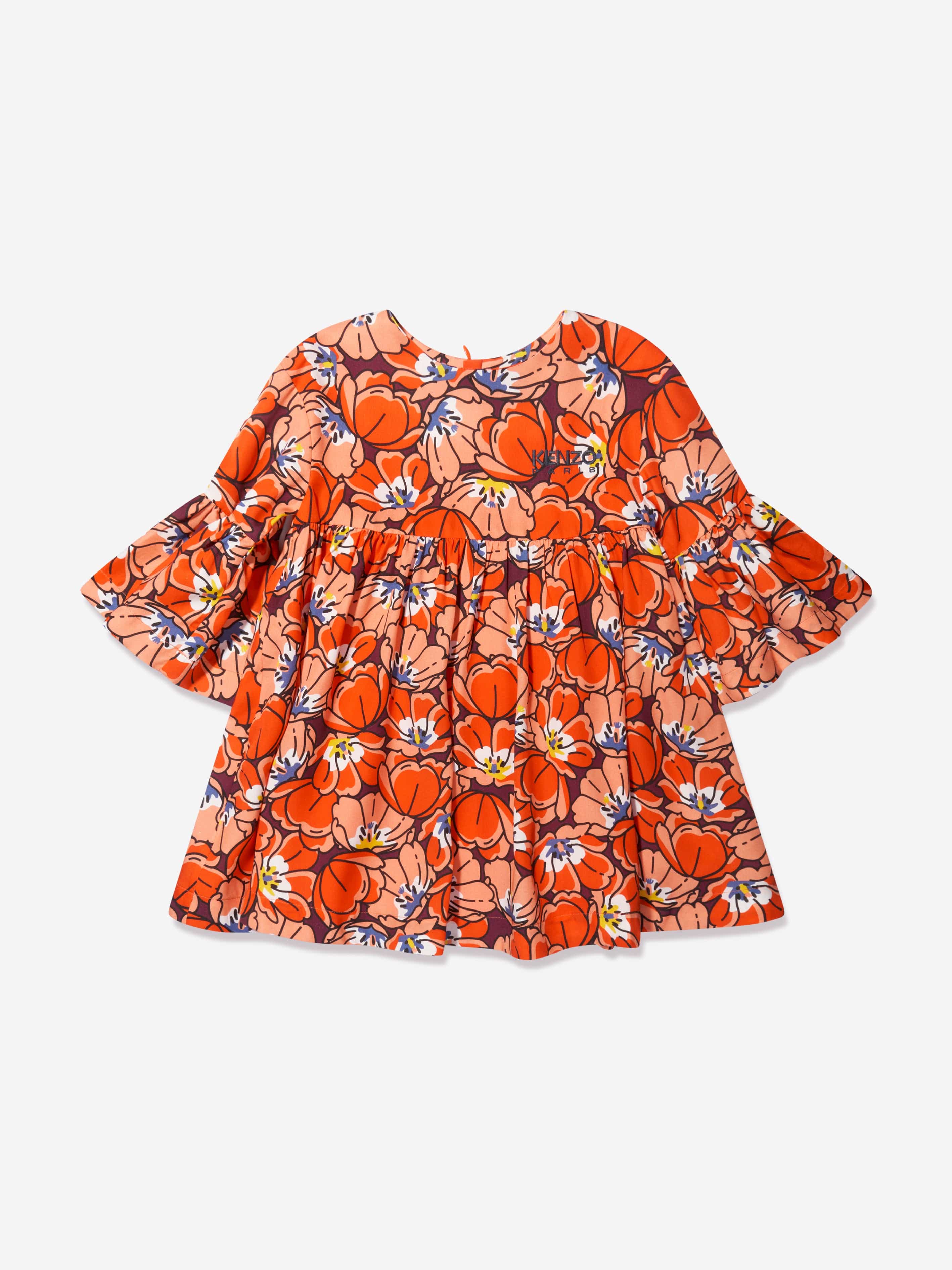 KENZO Girls Boke Flower Dress in Orange Outlet Store For Sale