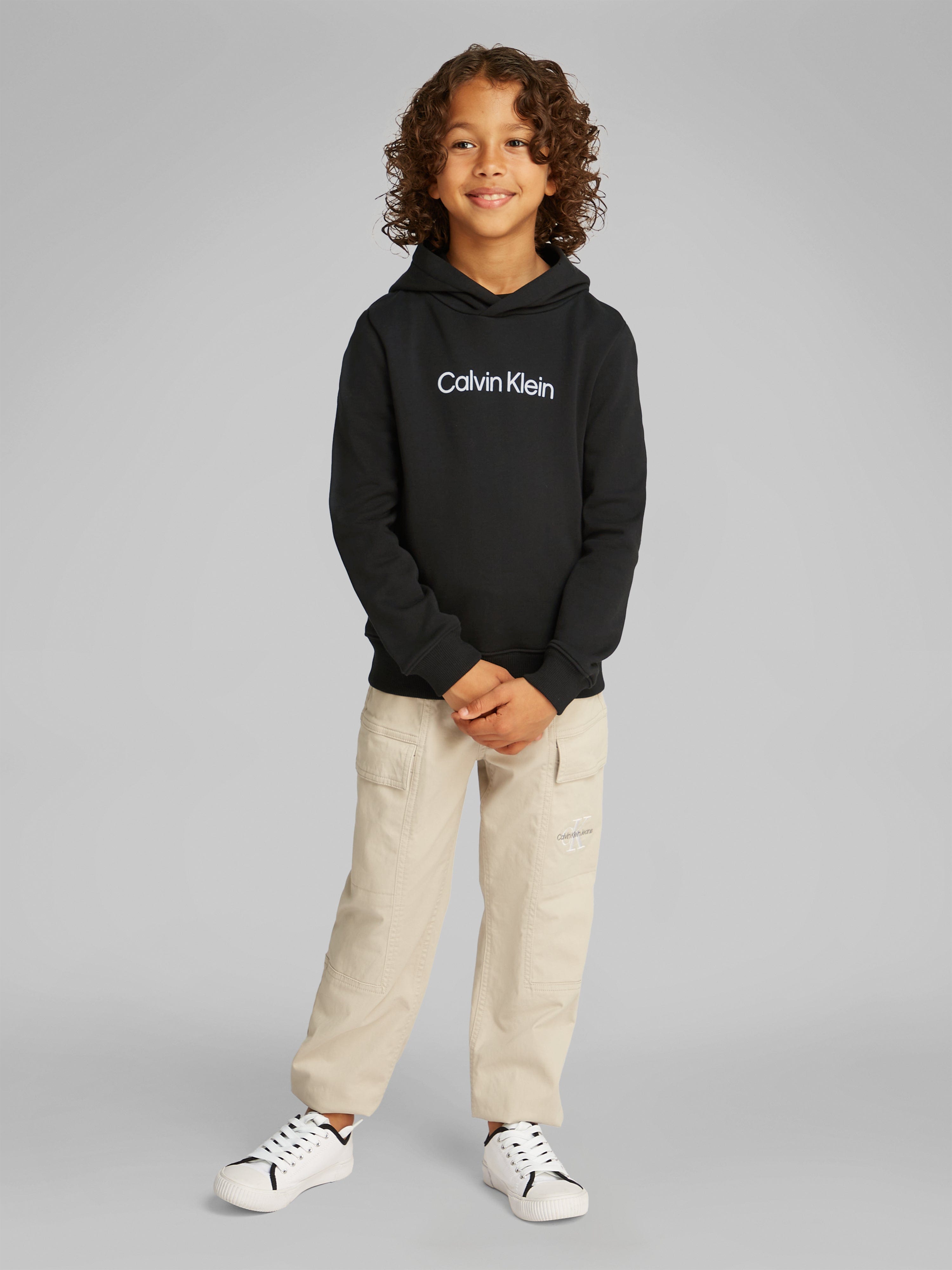 Calvin Klein Kids Logo Regular Terry Hoodie in Black Get Authentic For Sale