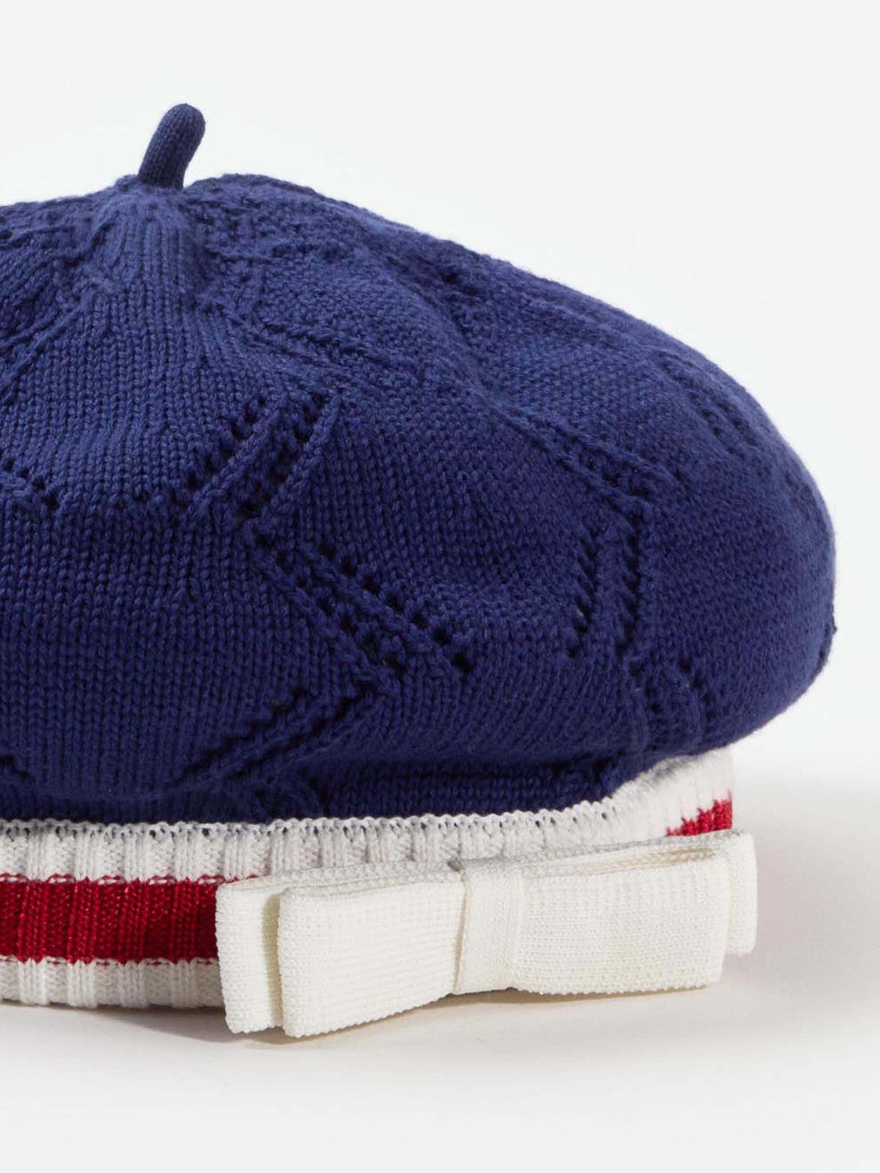 Girls Textured Knit Beret in Blue Cheap Sale Supply