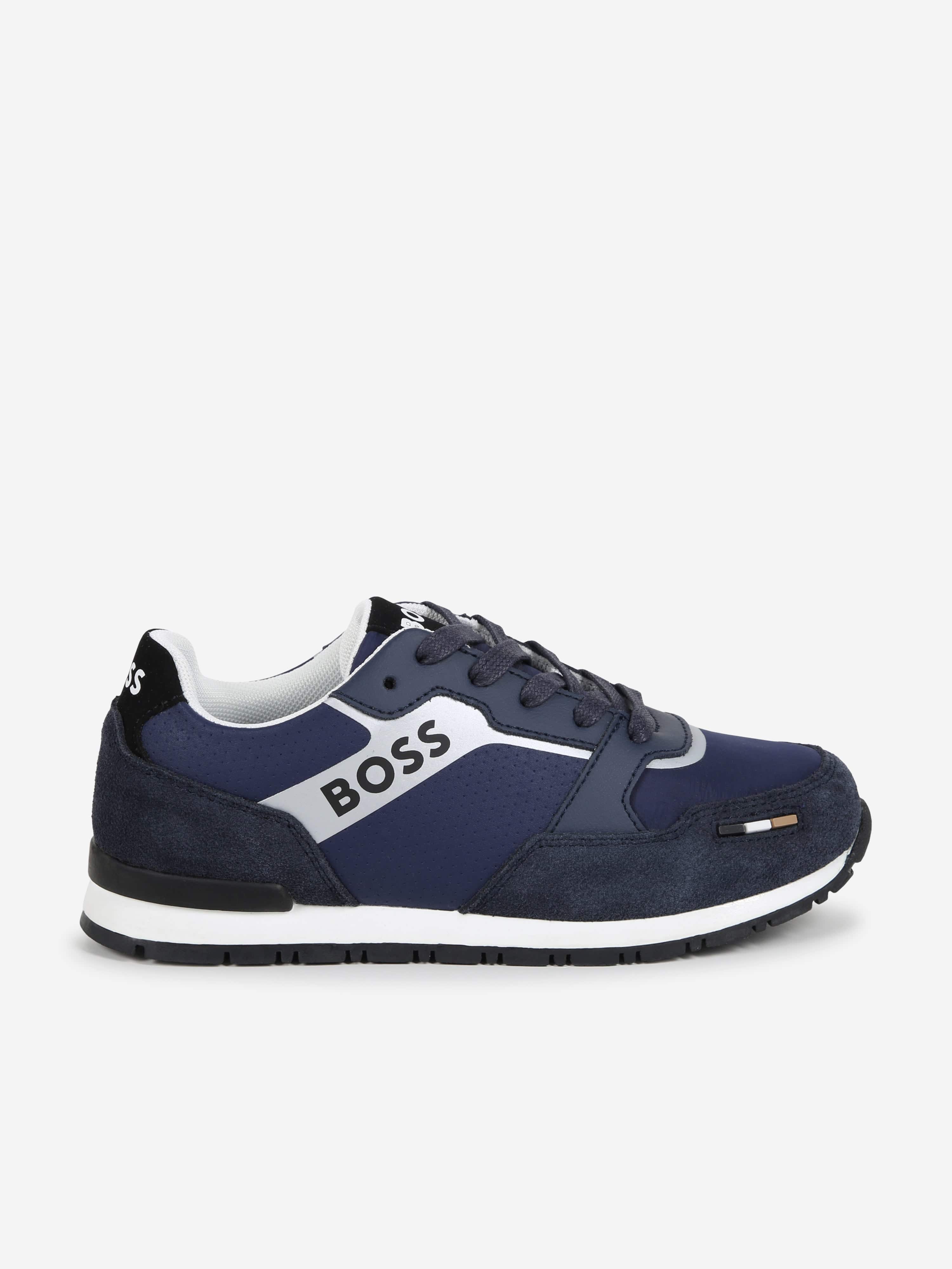 BOSS Boys Retro Runner Trainers in Blue Sale Great Deals