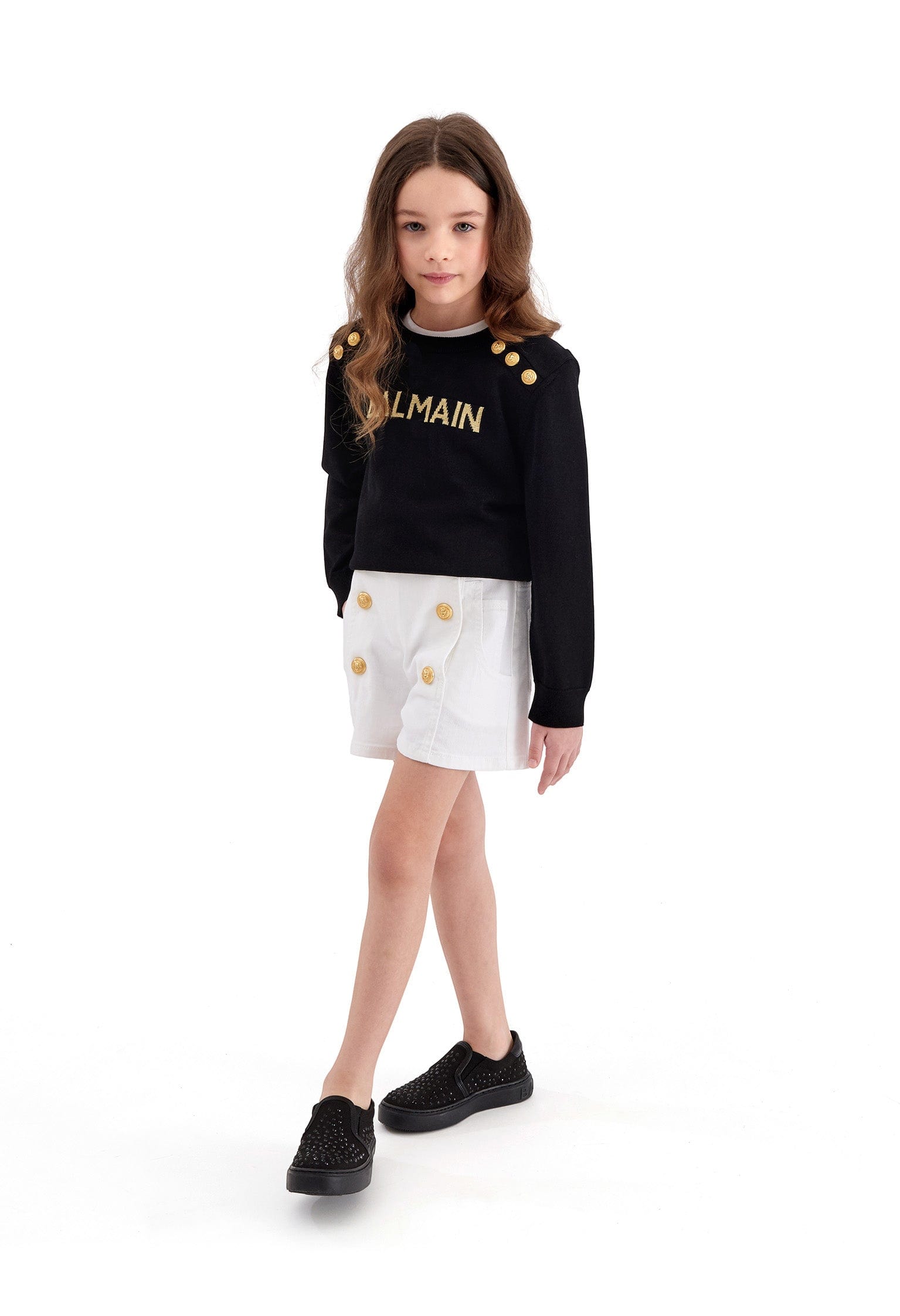 Balmain Girls Button Front Shorts in White Perfect For Sale