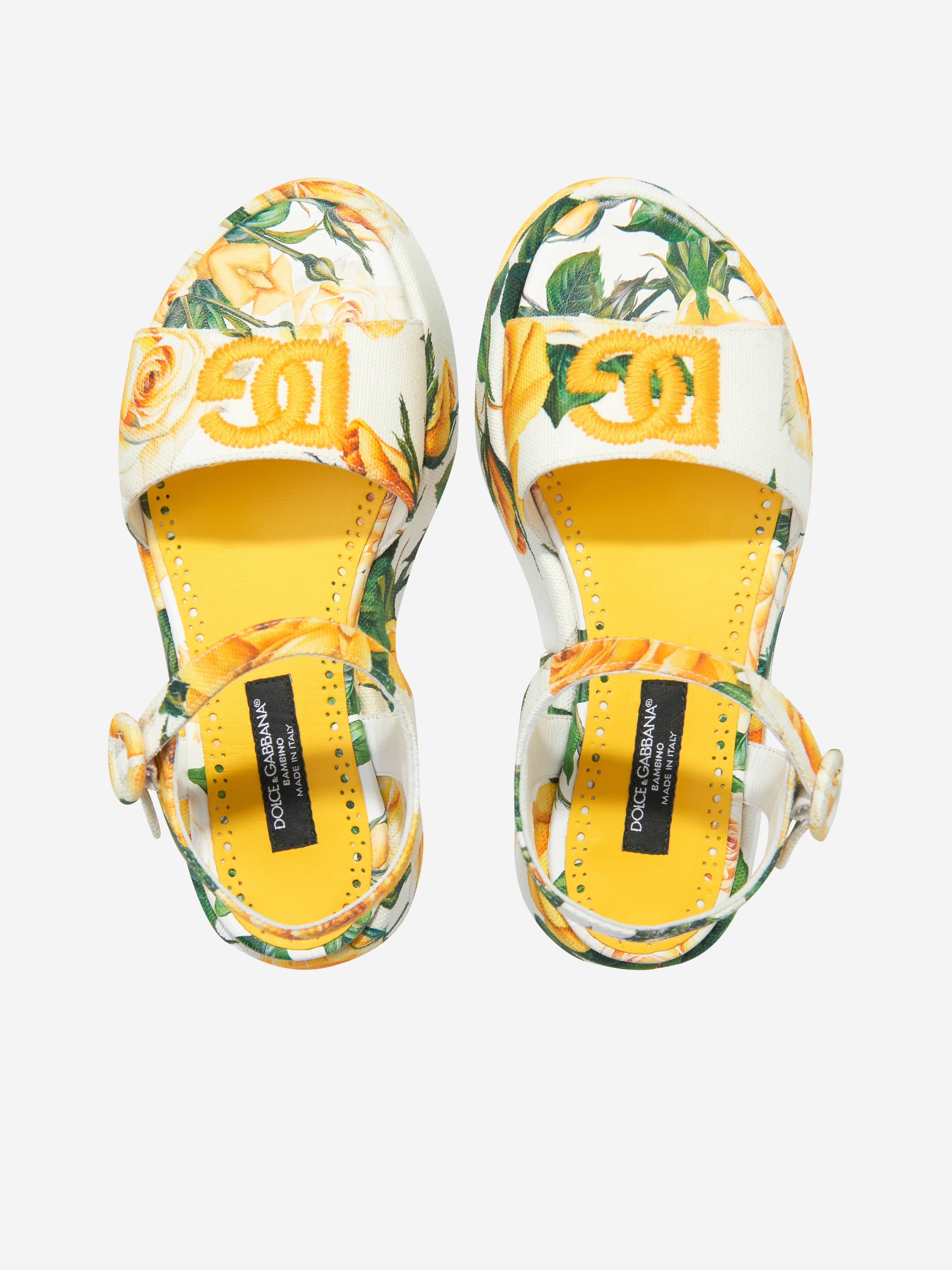 Dolce & Gabbana Girls Canvas Rose Print Sandals in Multicolour Pices Cheap Online