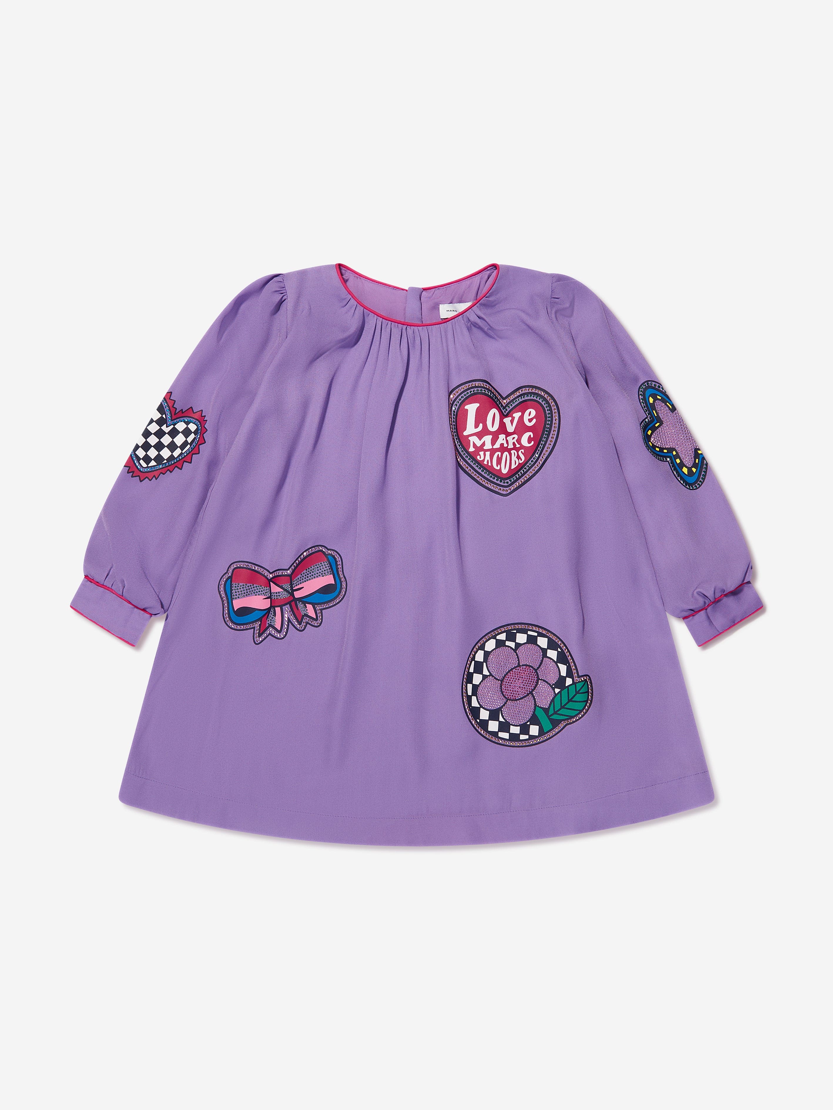 MARC JACOBS Girls Badge Print Dress in Purple Cheap Sale Wholesale Pice