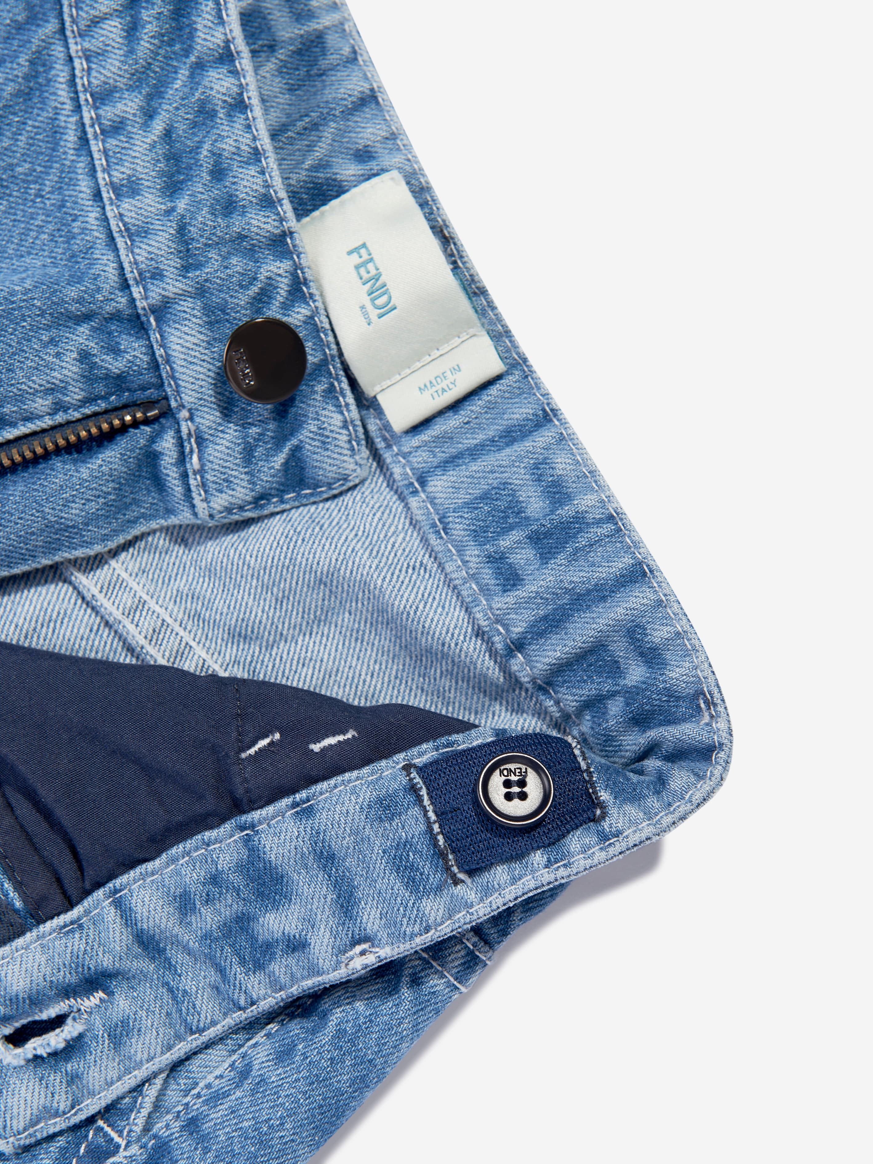 Fendi Boys Washed Denim Bermuda Shorts in Blue Sale Deals