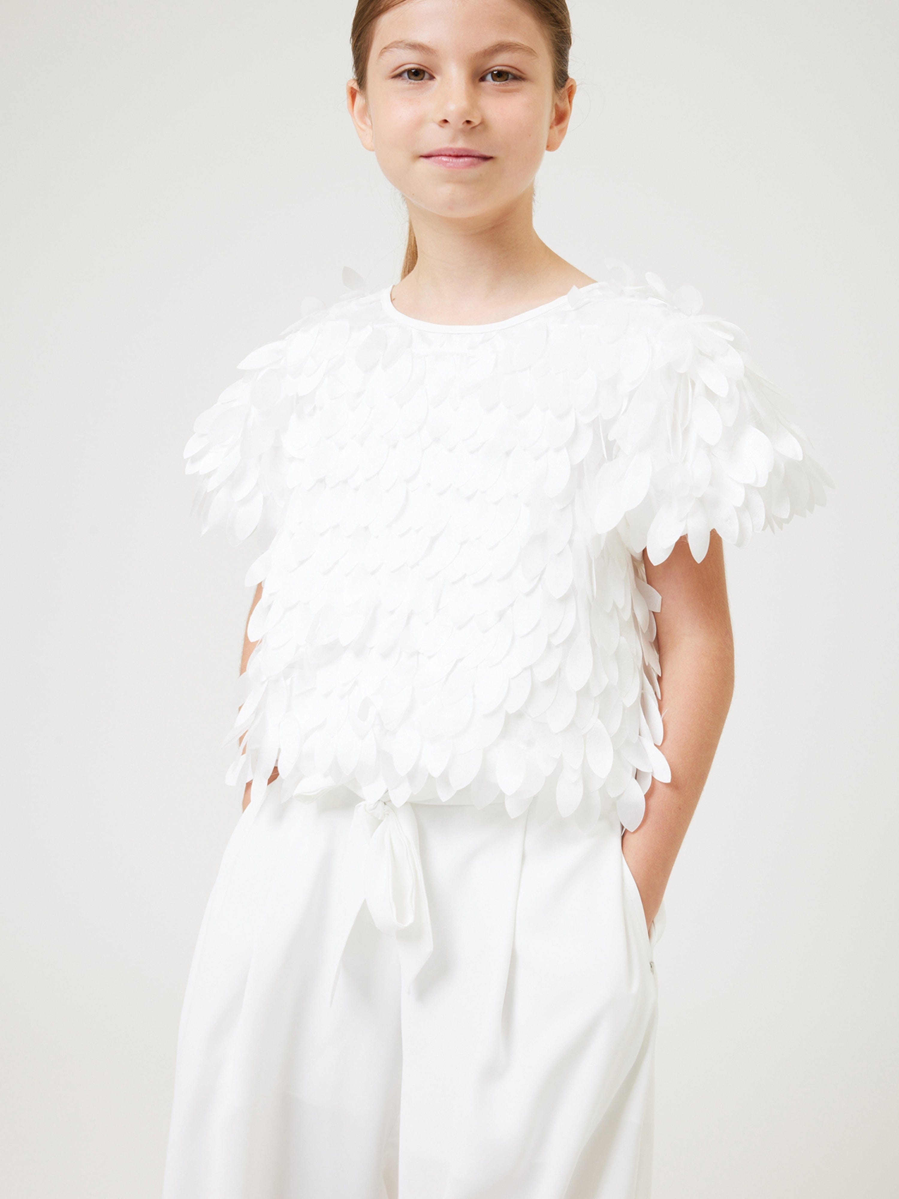 Monnalisa Girls Satin Leaf Top in Ivory Buy Sale Online