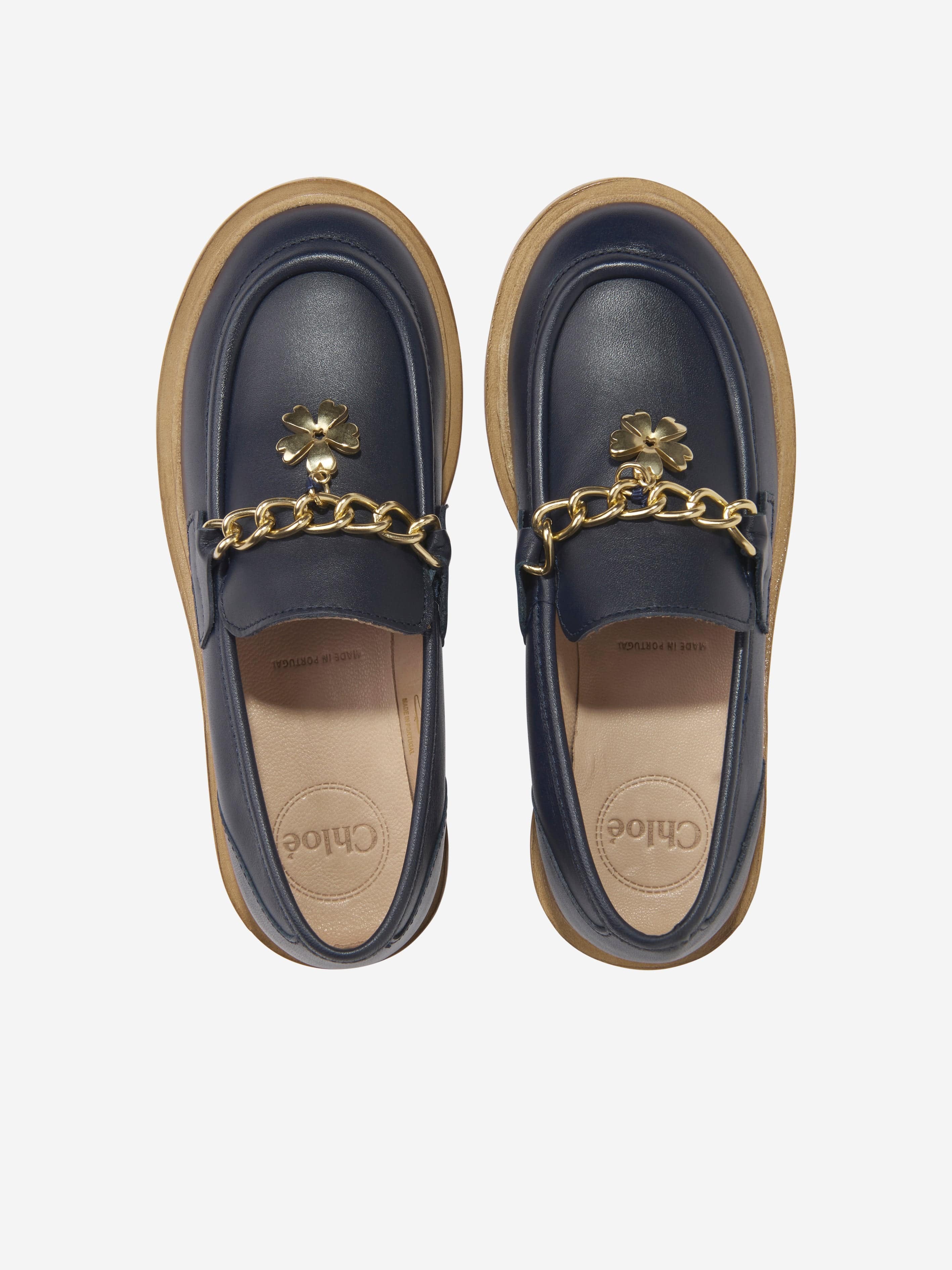 Chlo¨¦ Girls Leather Moccasins in Navy Free Shipping Best Pices