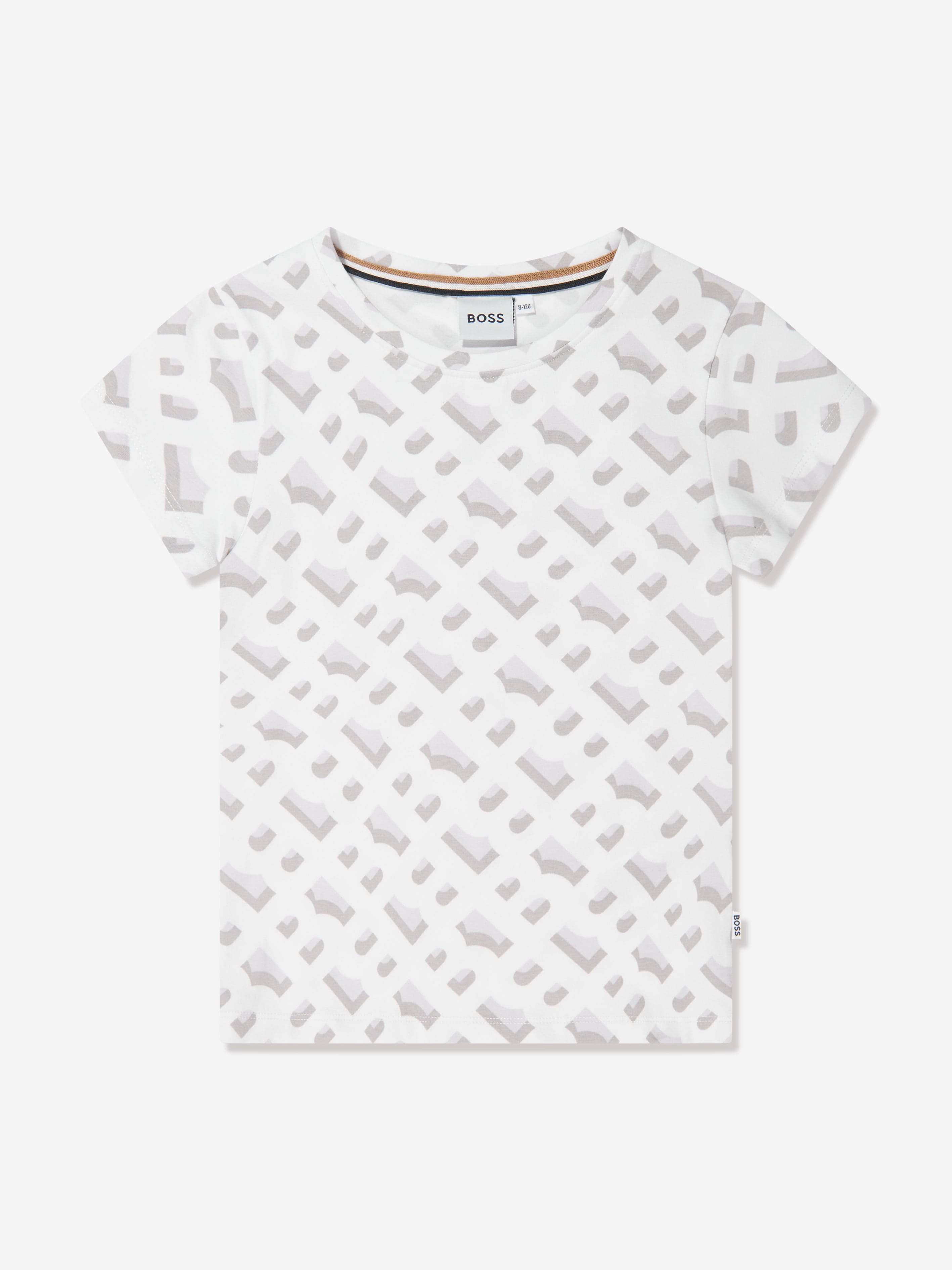 BOSS Girls Monogram Print T-Shirt in White Cheap Sale Manchester