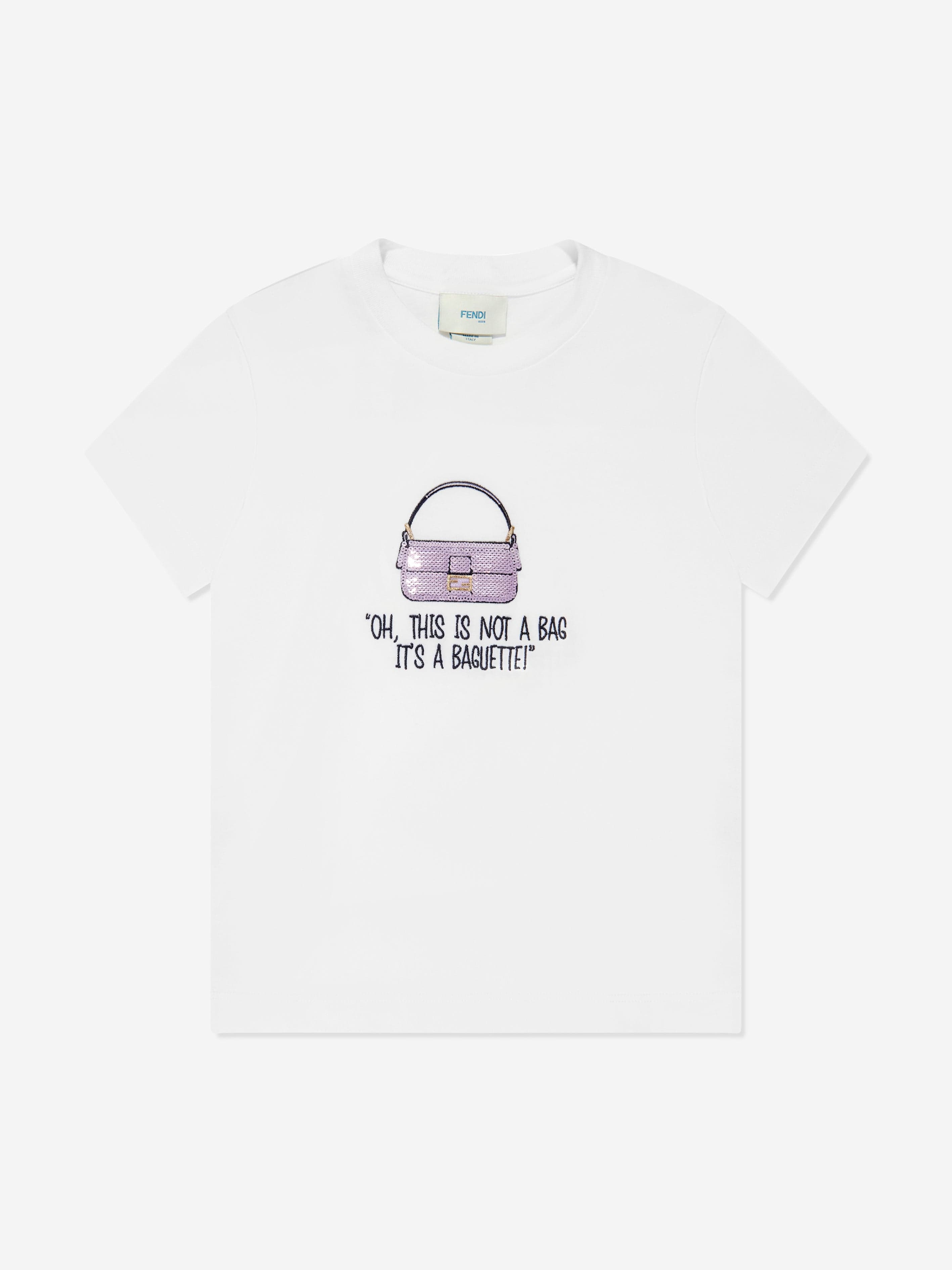 Fendi Girls Bag Print T-Shirt in Ivory Outlet Websites
