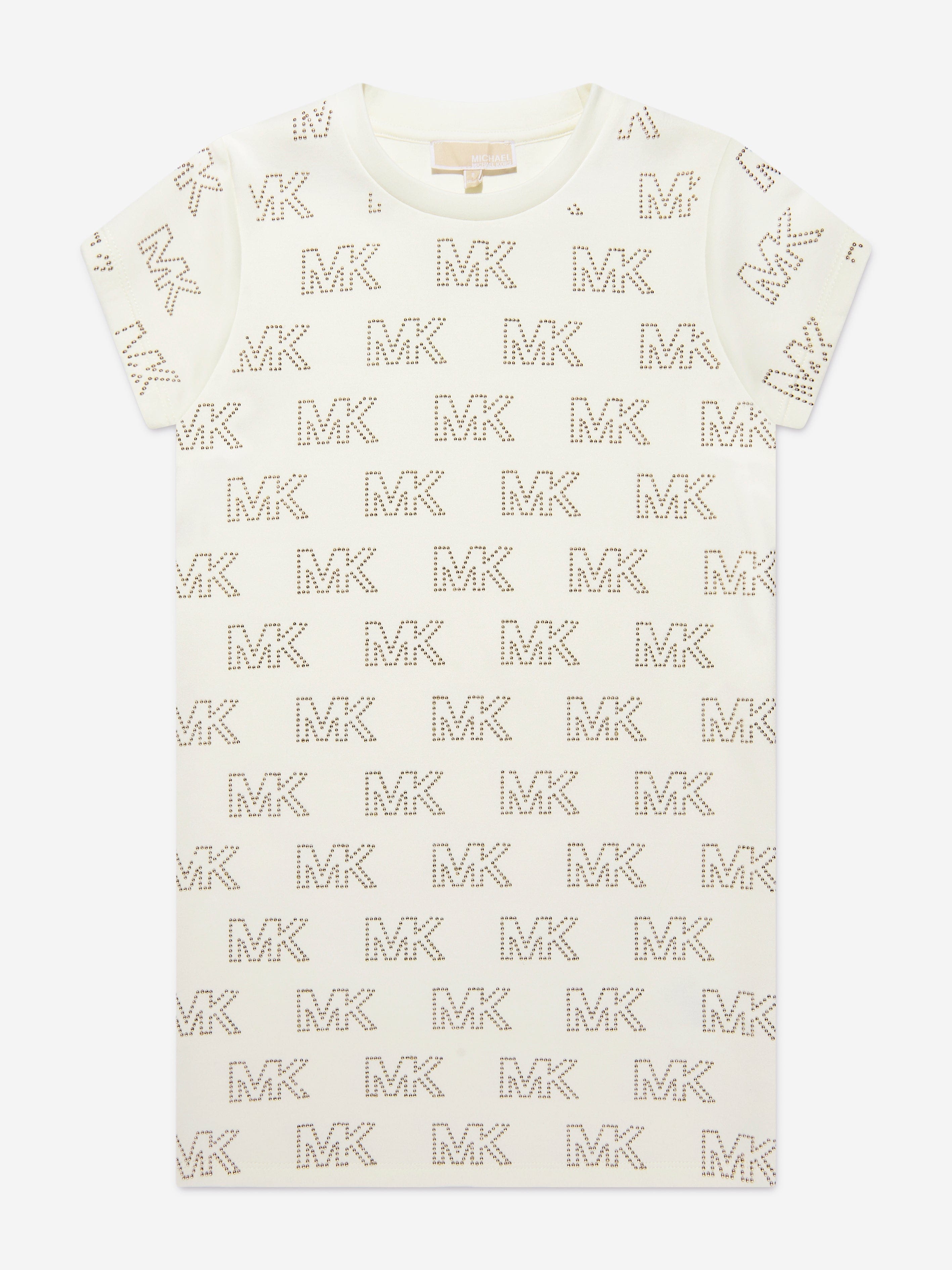 Michael Kors Girls Studded Logo Dress in Ivory Discount Recommend