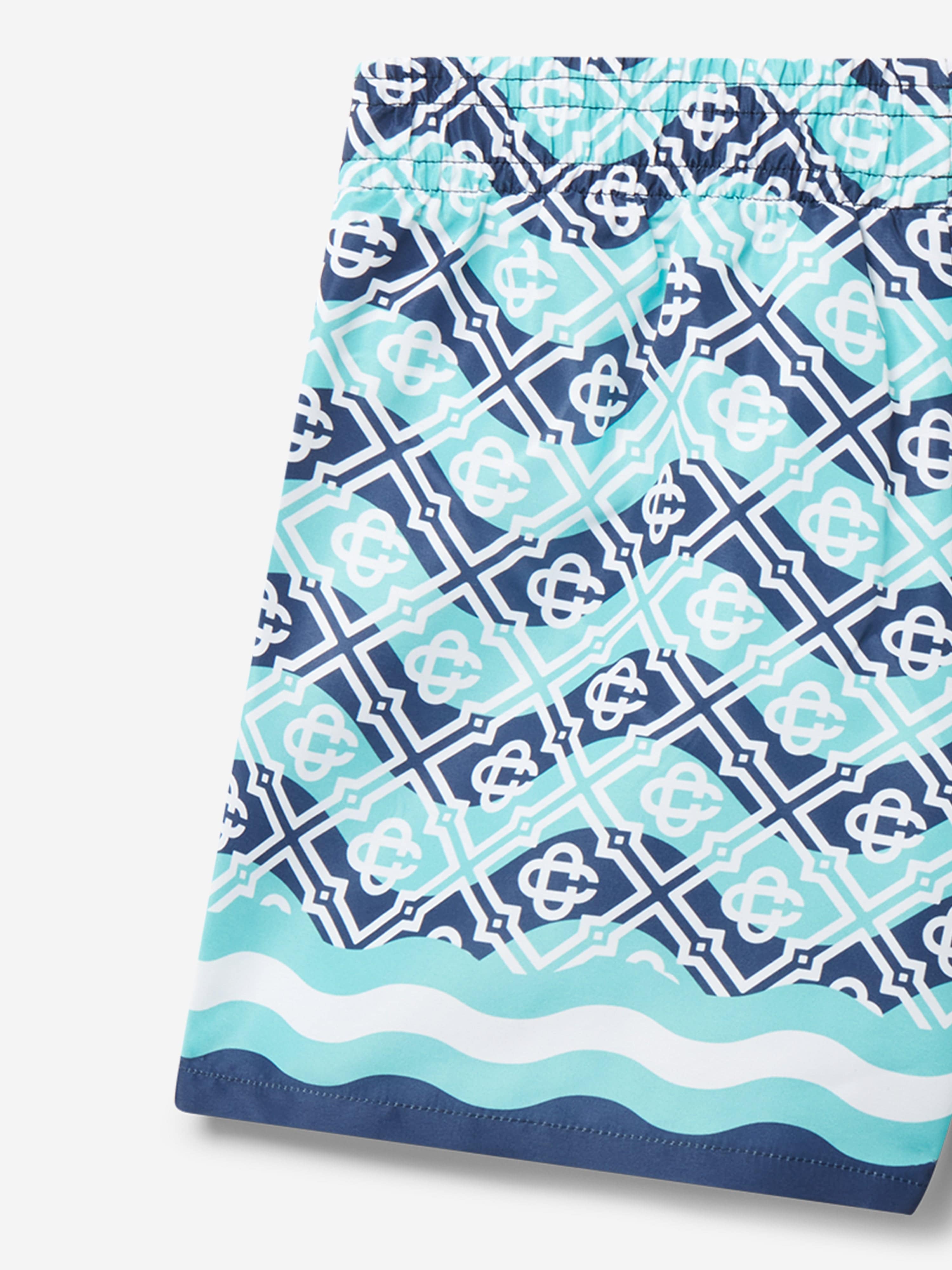 Boys Monogram Swim Shorts in Blue Free Shipping Real