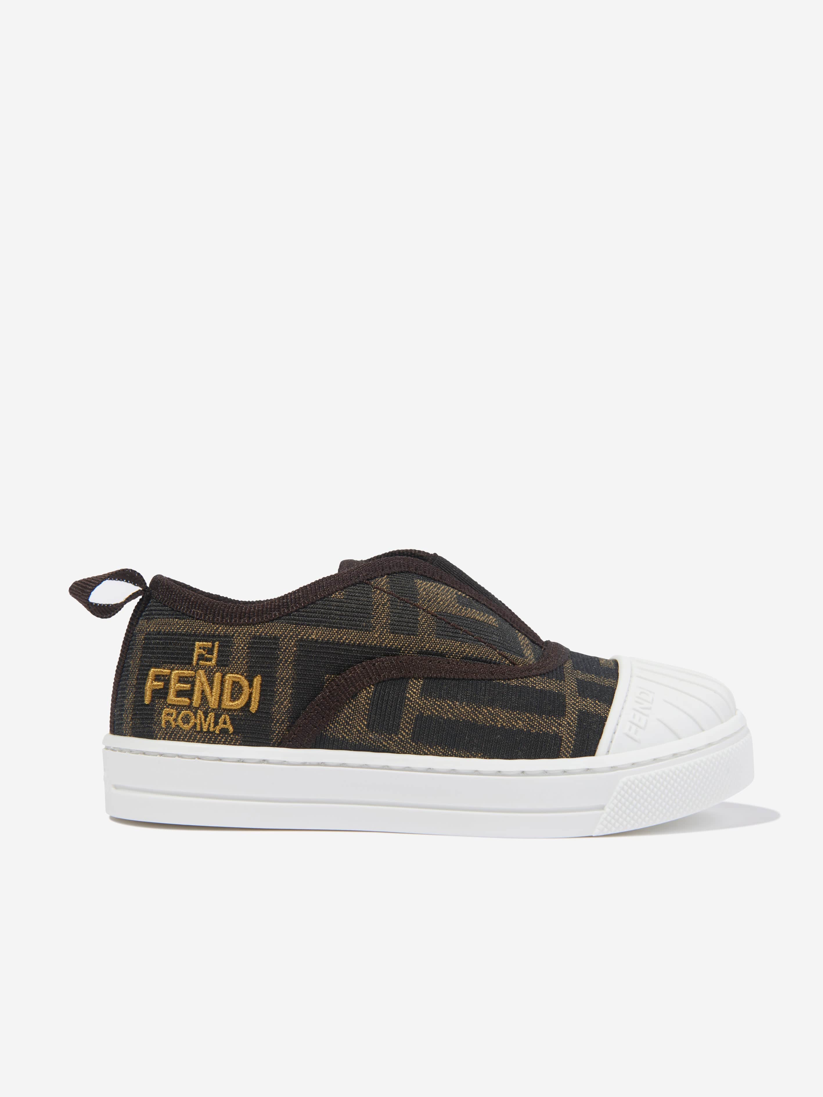 Fendi Kids FF Logo Trainers in Brown Buy Cheap Pice