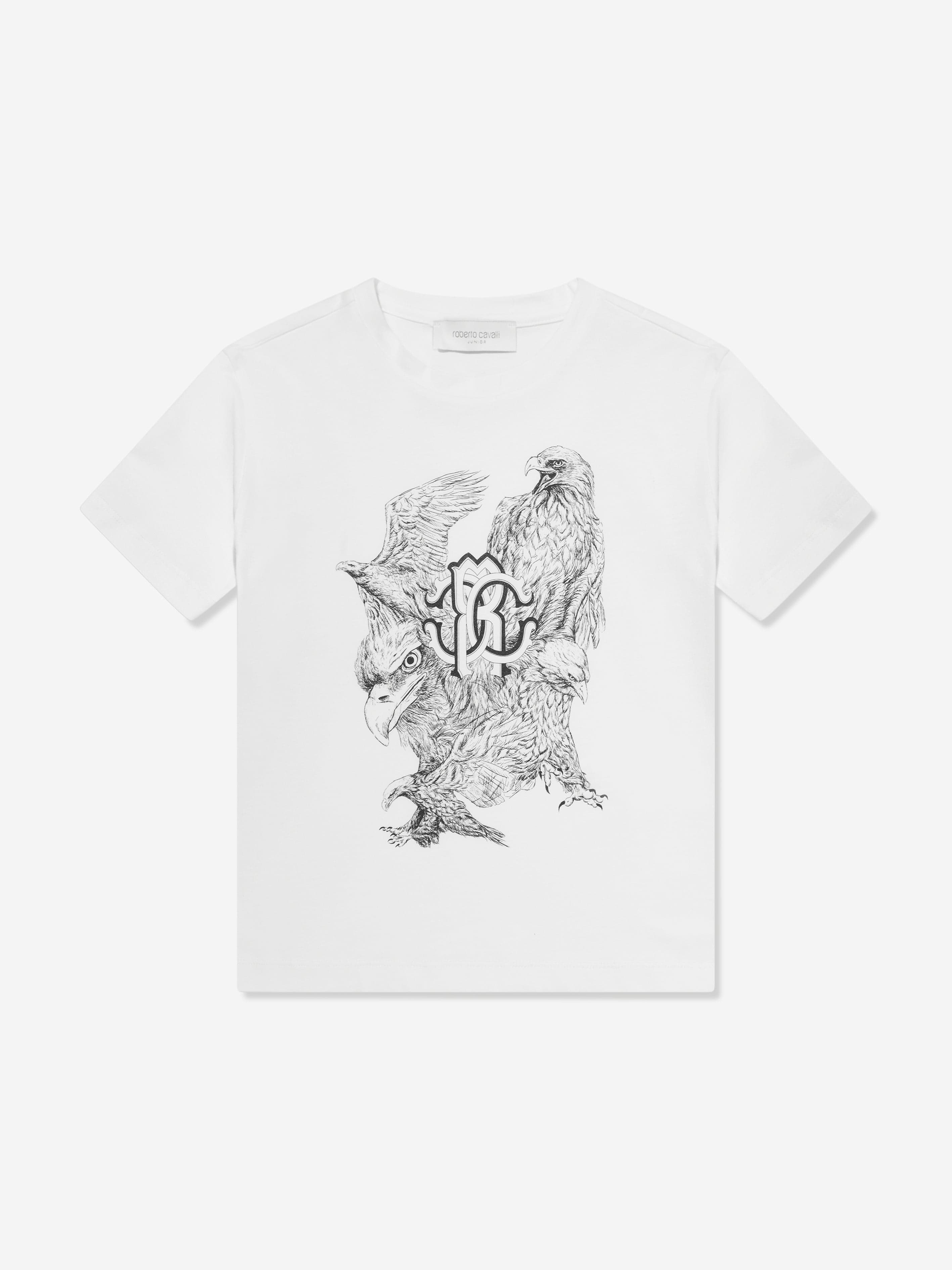 Roberto Cavalli Boys Hawk Logo T-Shirt in White Outlet Websites
