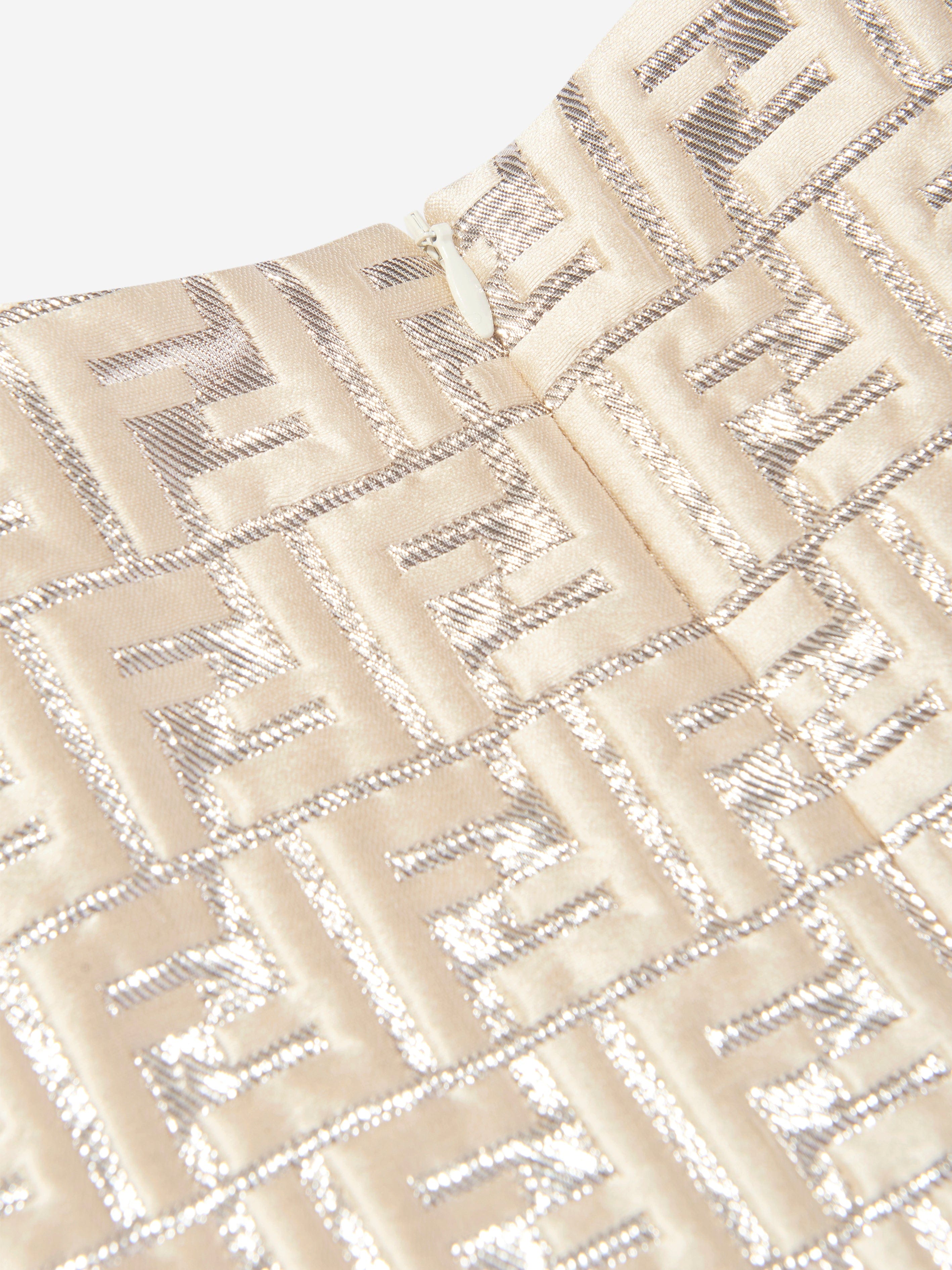 Fendi Girls FF Silk Brocade Dress in Beige Free Shipping Outlet Store