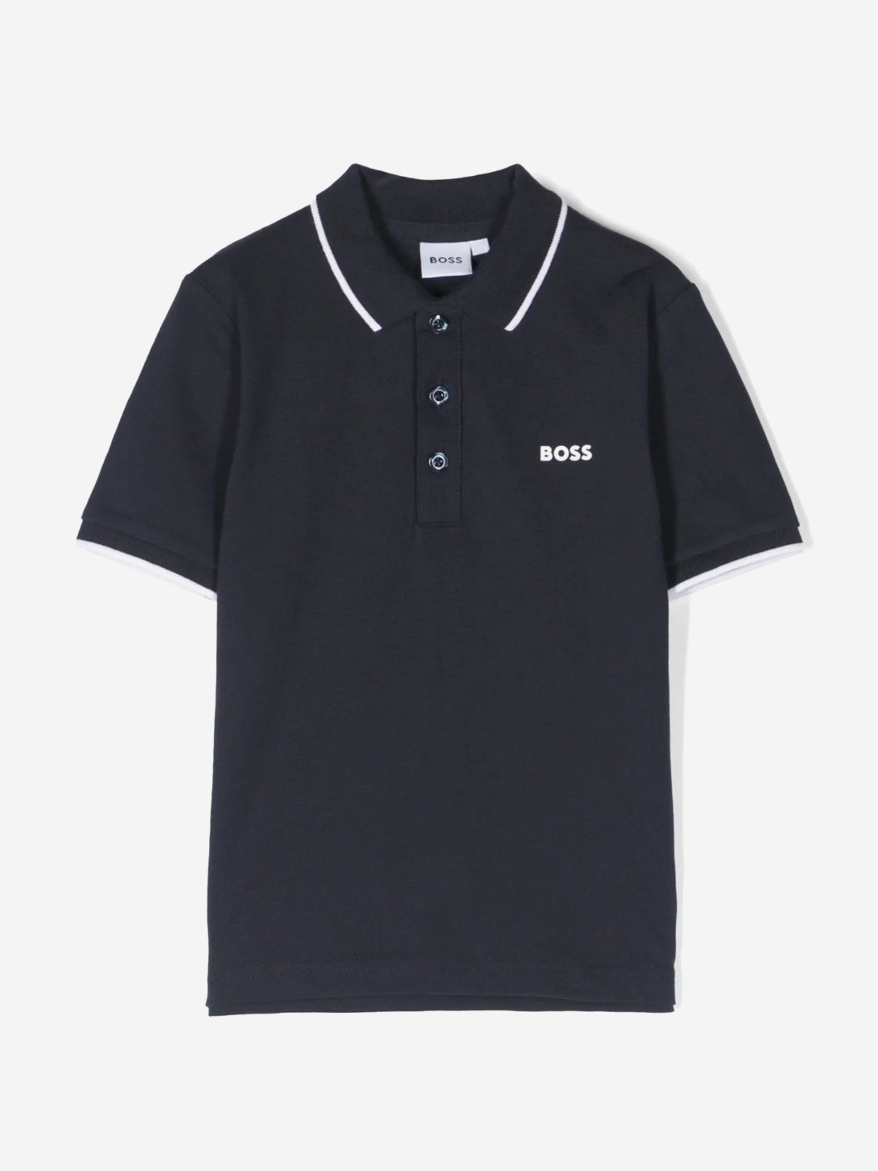 BOSS Boys Logo Print Polo Shirt in Navy Cheap Sale With Mastercard