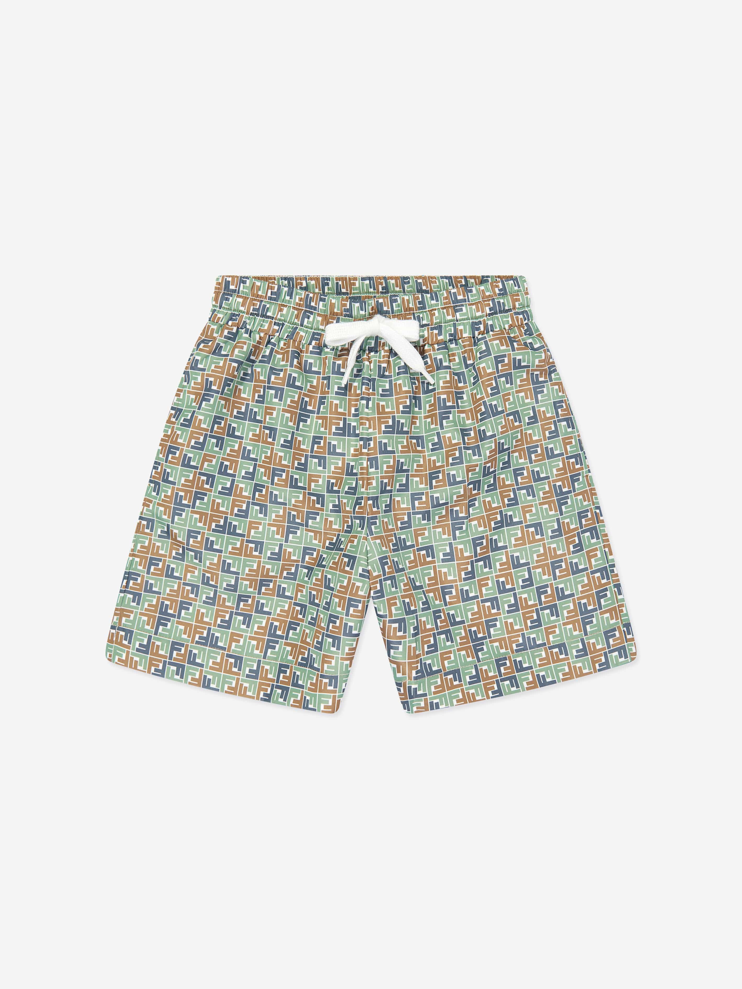 Fendi Boys Micro Print Swim Shorts in Multicolour Sale Discount