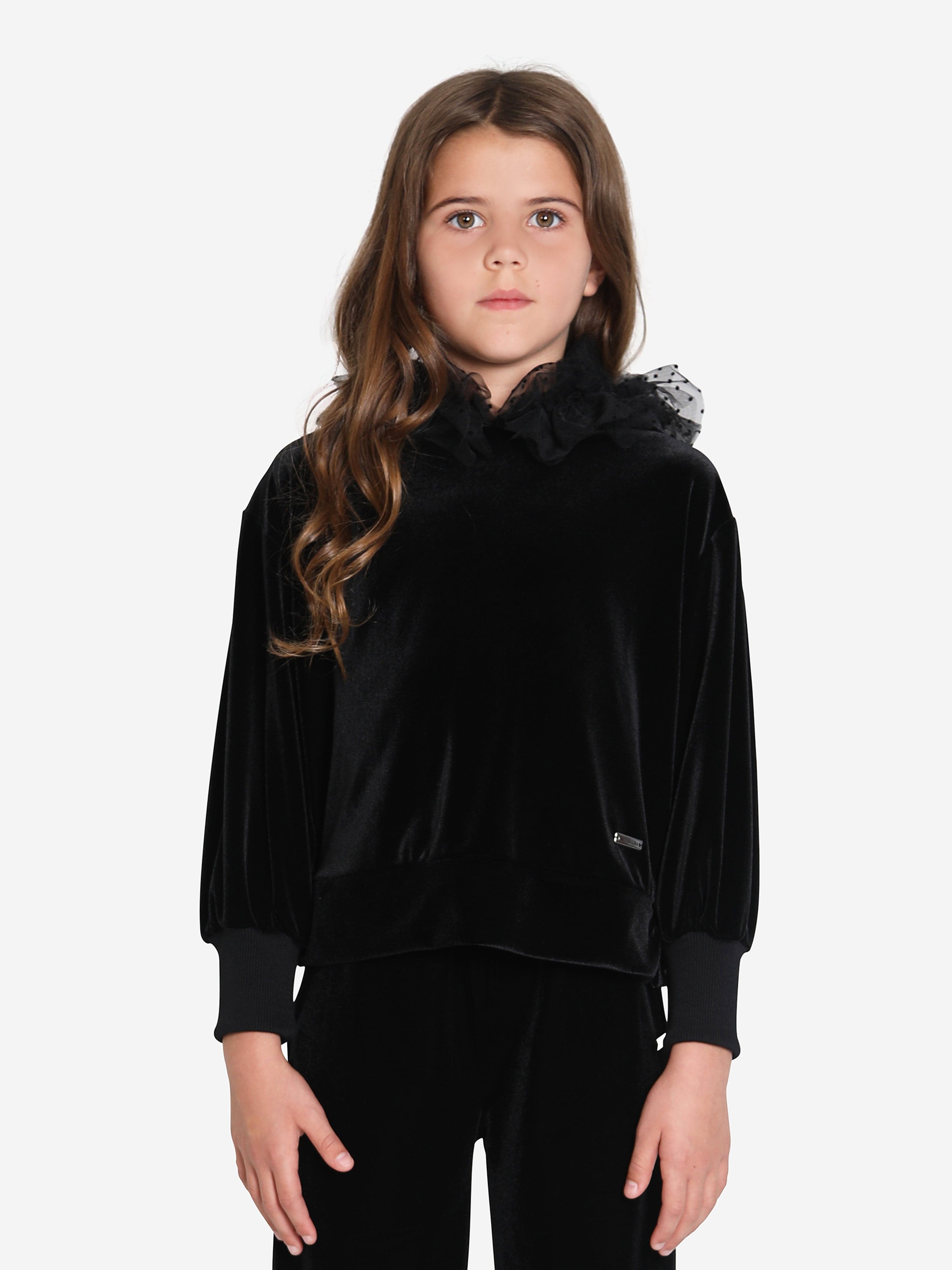 Monnalisa Girls Velvet Tulle Hoodie in Black Discount Reliable